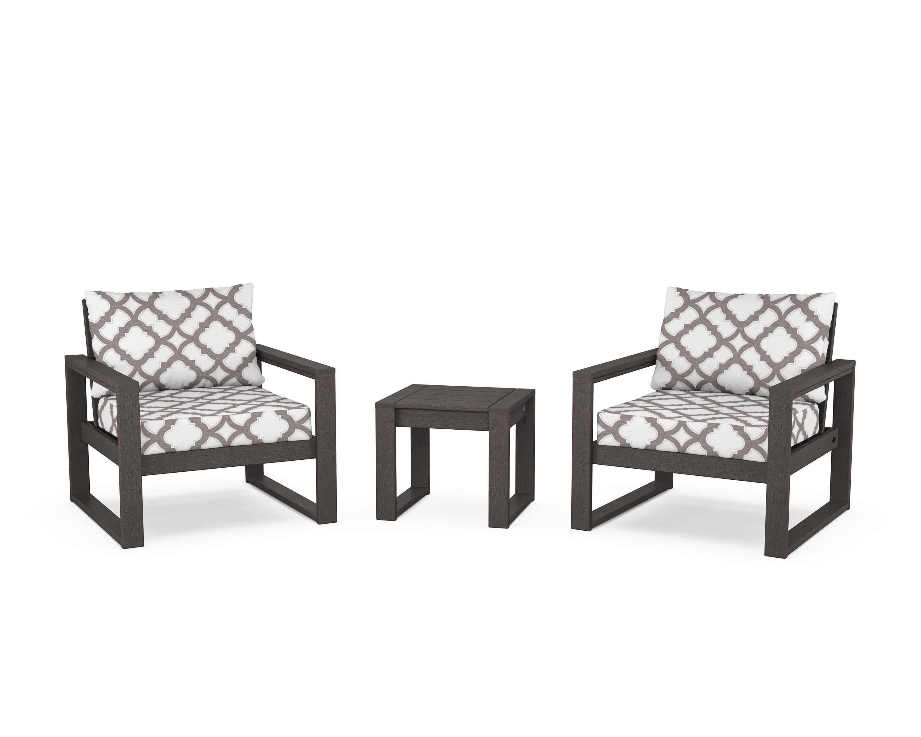 EDGE Sectional 3-Piece Deep Seating Set in Vintage Coffee / Trellis Grey Mist