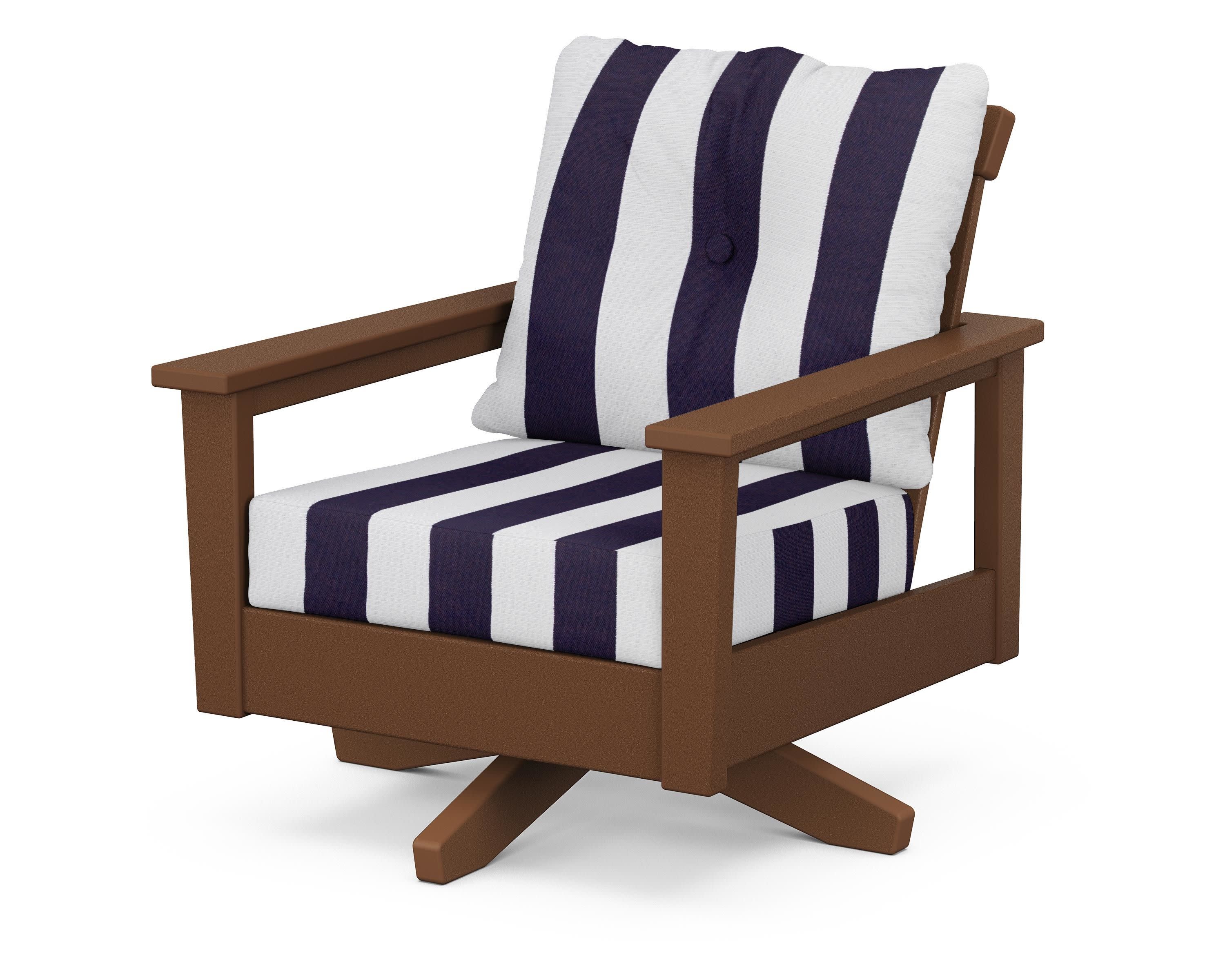 Prescott Deep Seating Swivel Chair in Teak / Cabana Stripe Navy