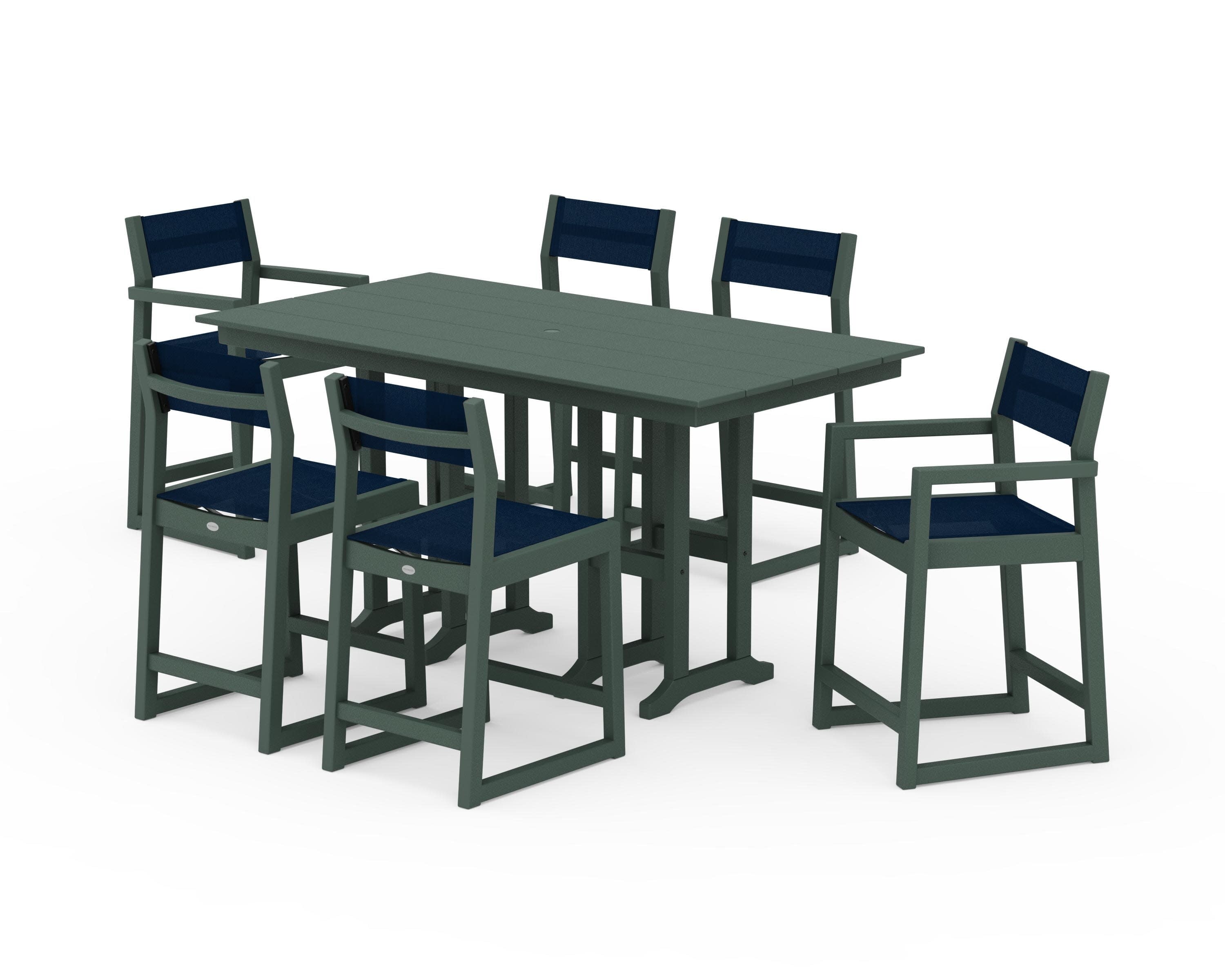 EDGE Sling 7-Piece Farmhouse Counter Set in Green / Navy Blue Sling