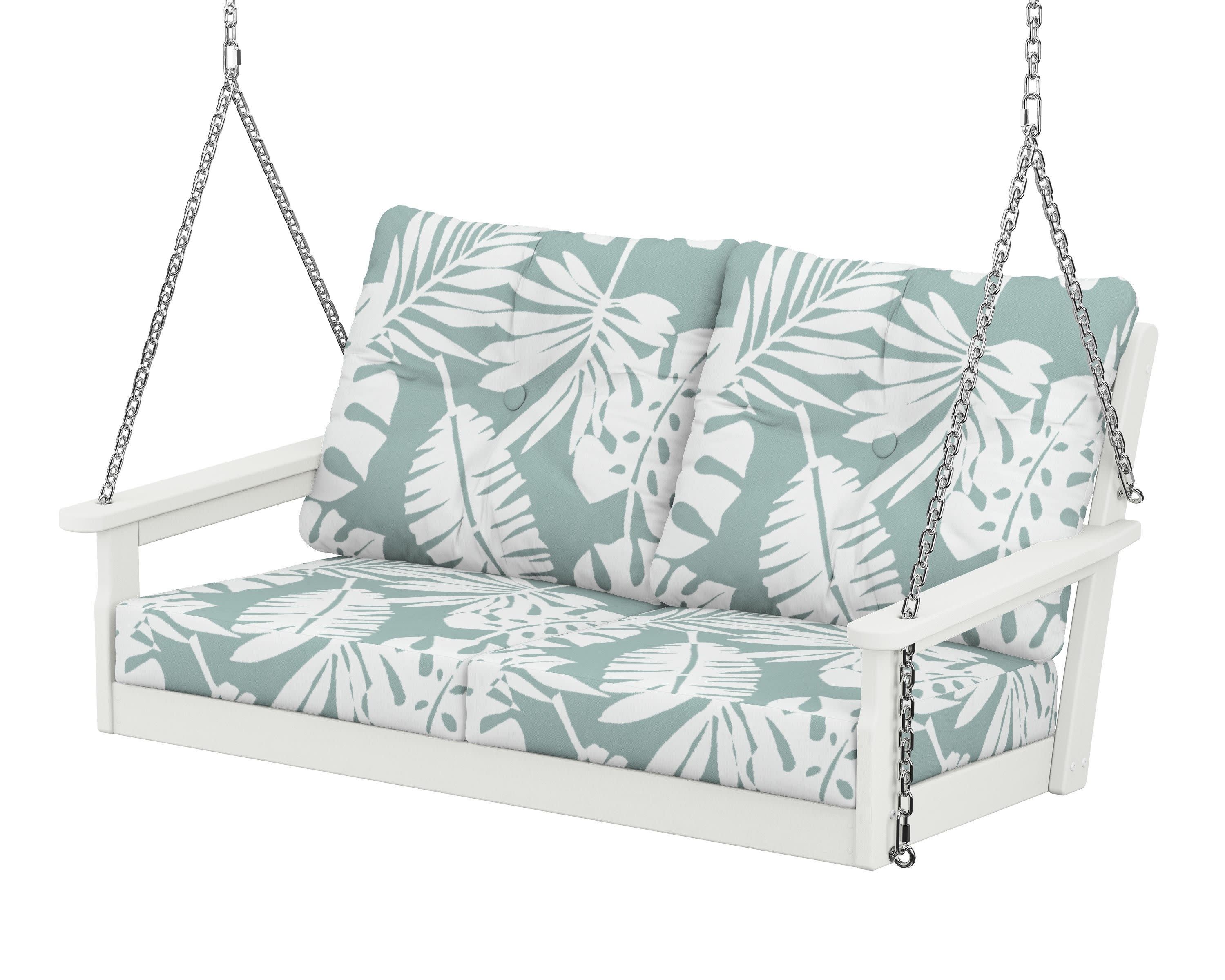Vineyard Deep Seating Swing in Vintage White / Leaf Glacier Spa