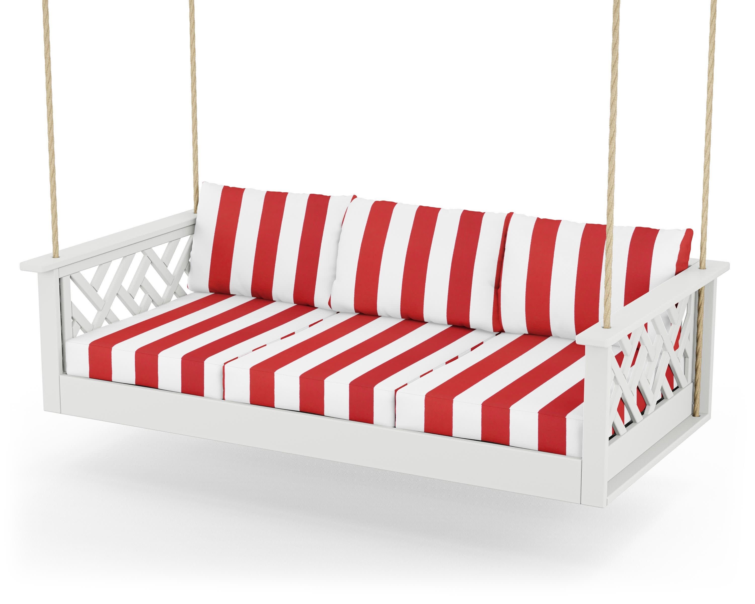 Chippendale Daybed Swing in White / Cabana Stripe Crimson