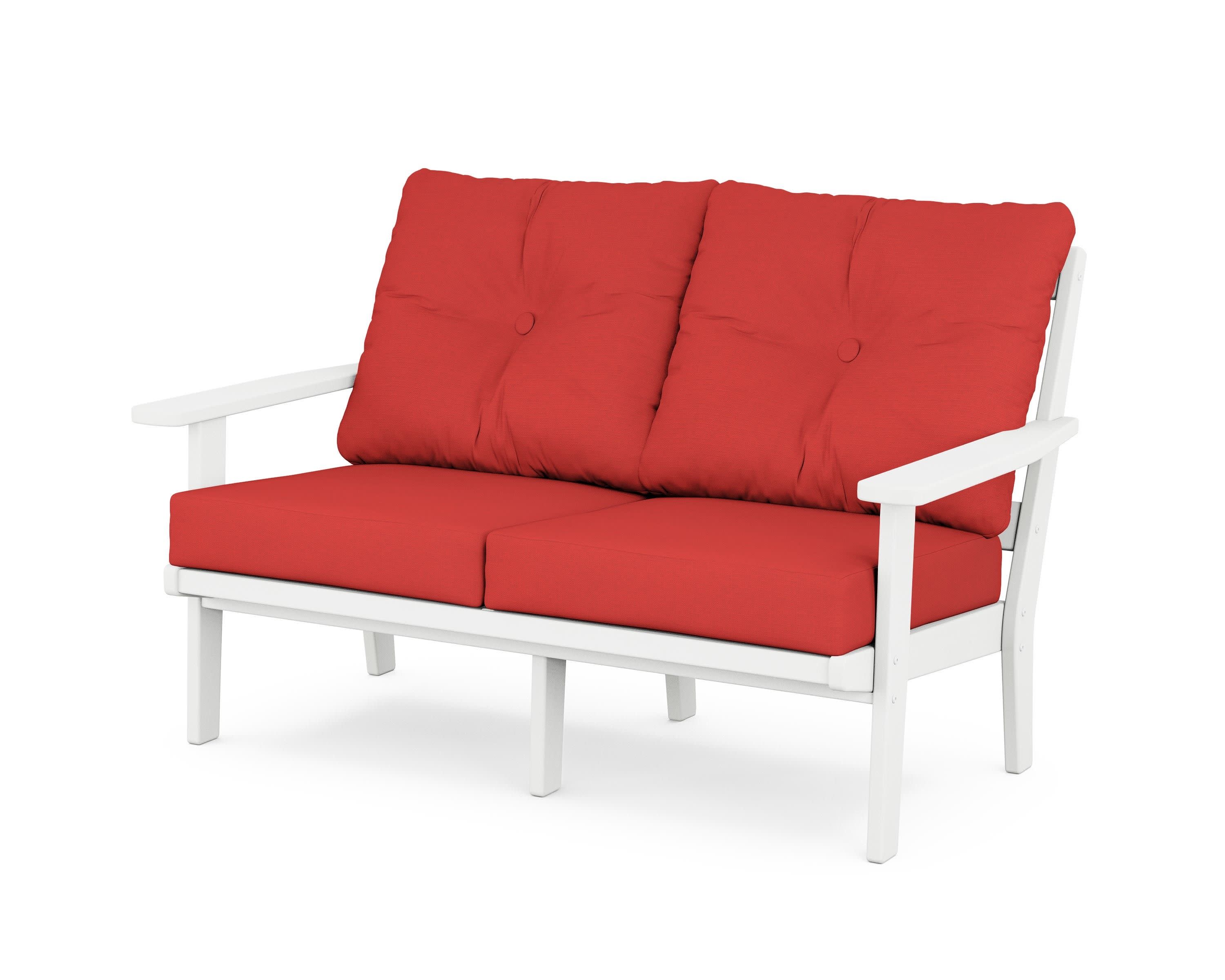 Oxford Deep SeatingLoveseat in White / Crimson Linen