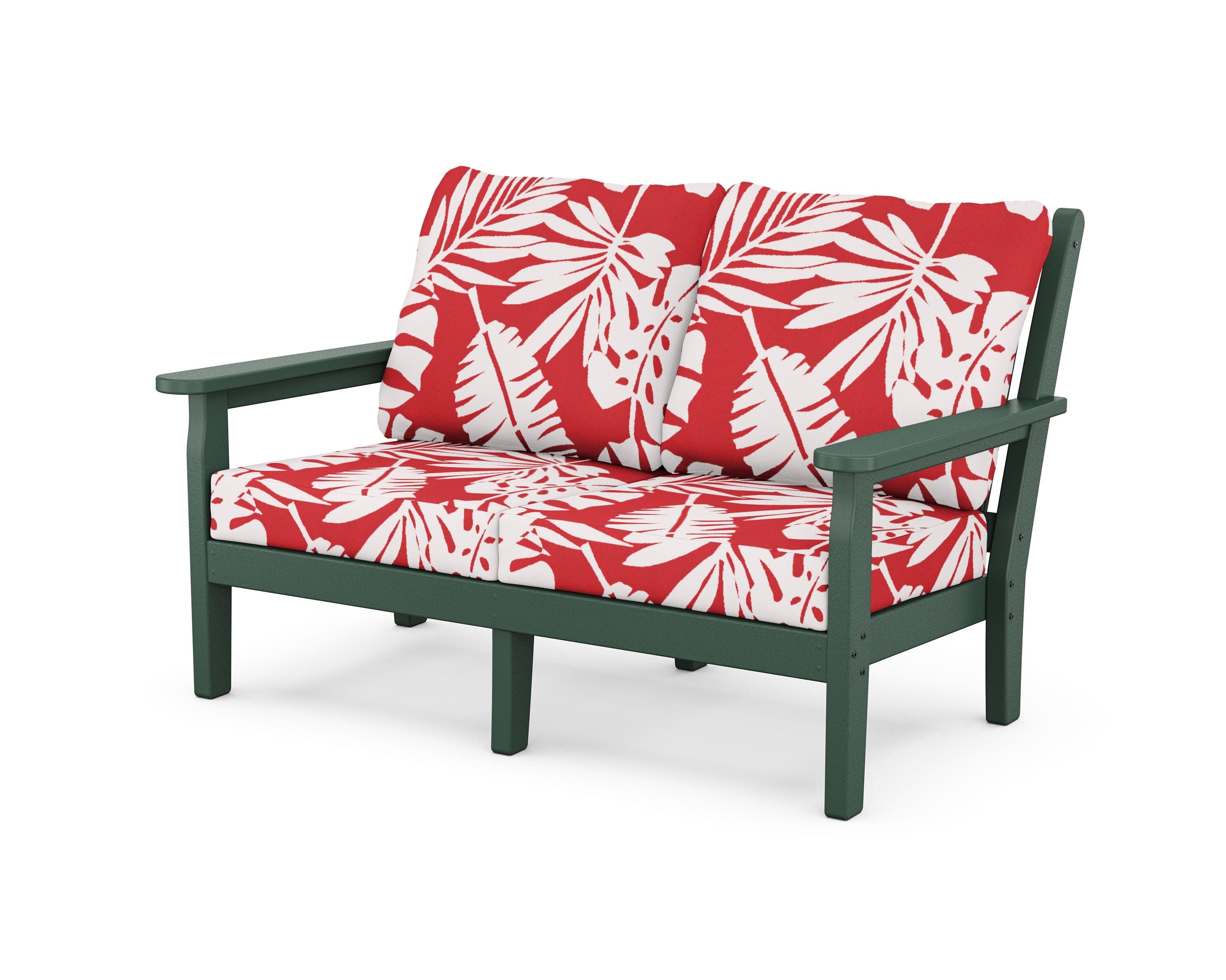 Chippendale Deep Seating Loveseat in Green / Leaf Crimson