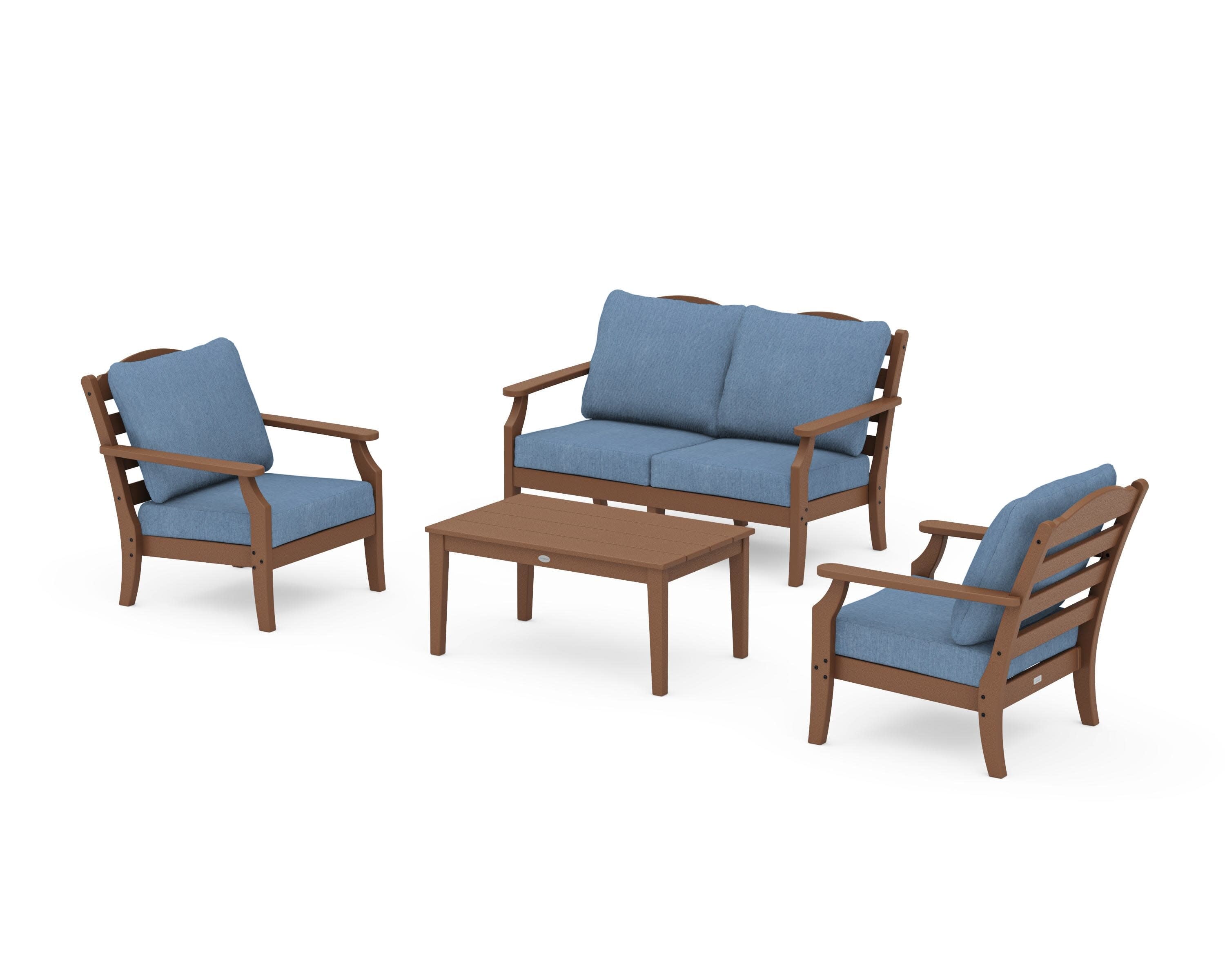 Savannah 4-Piece Deep Seating Set with Loveseat in Teak / Sky Blue