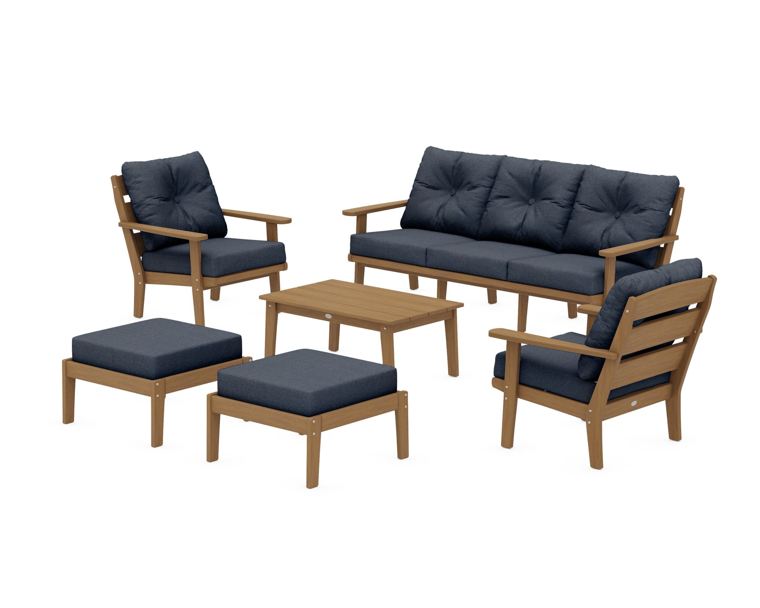 Lakeside 6-Piece Lounge Sofa Set in Natural / Marine Indigo