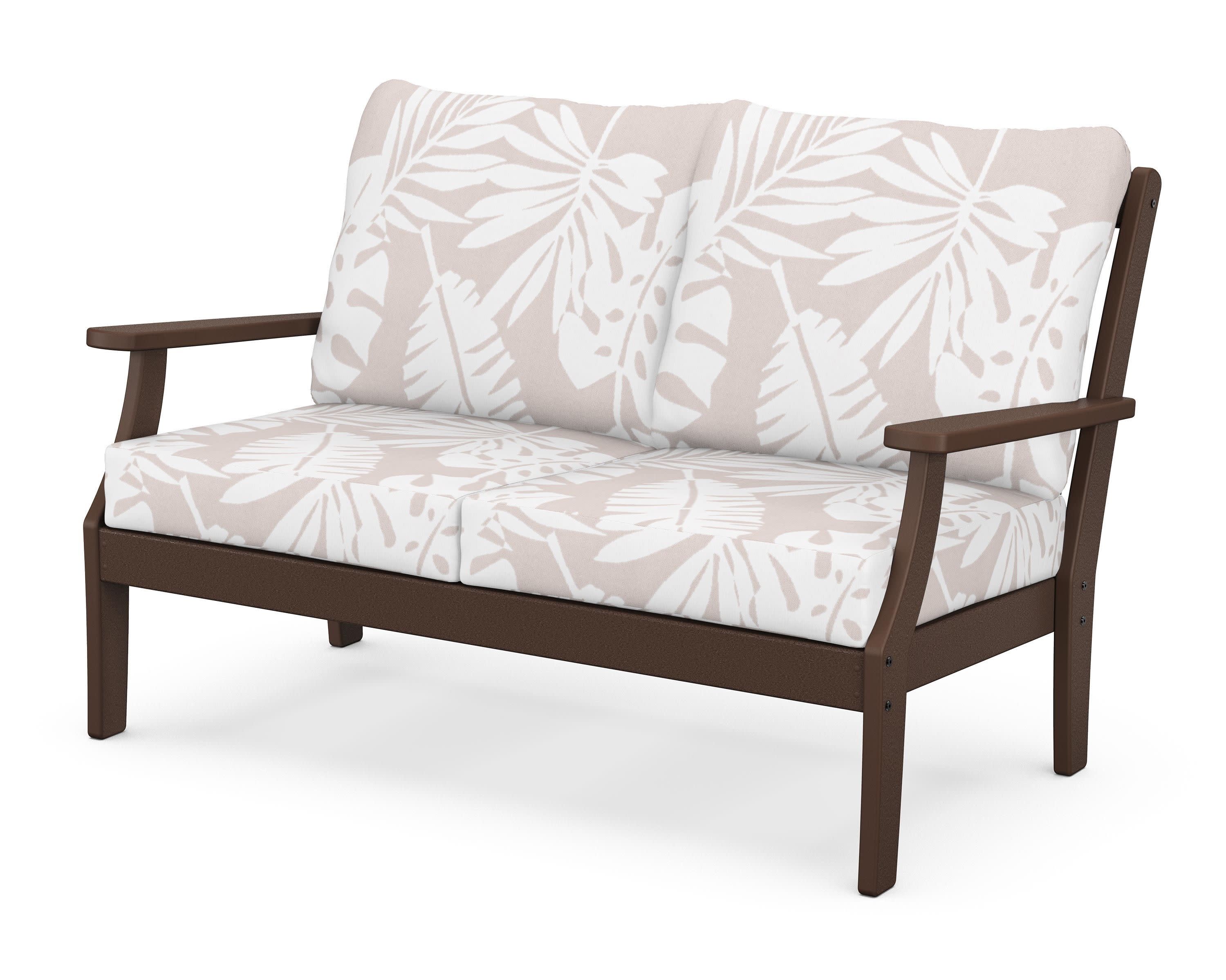 Braxton Deep Seating Loveseat in Mahogany / Leaf Dune Burlap