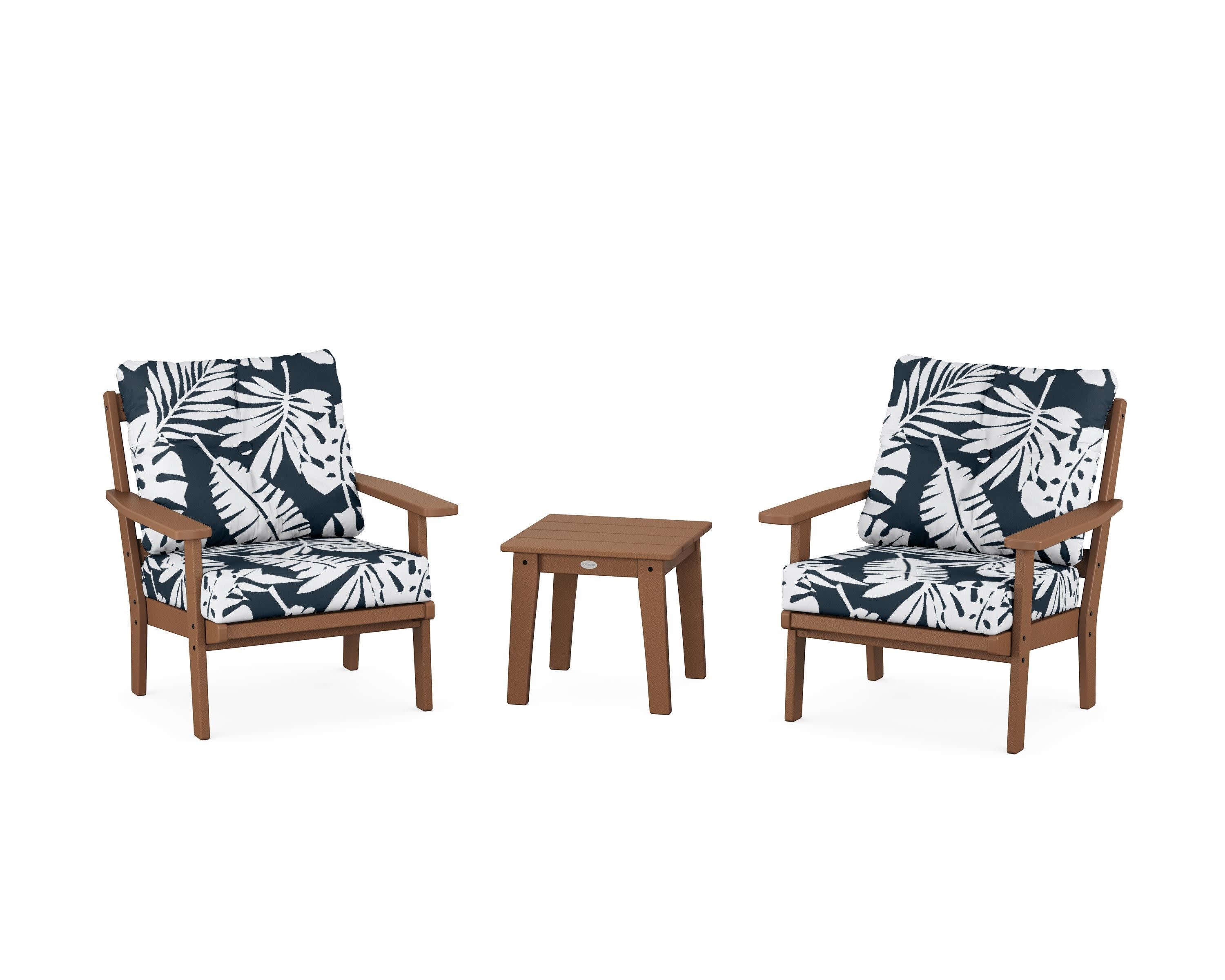 Oxford 3-Piece Deep Seating Set in Teak / Leaf Marine Indigo