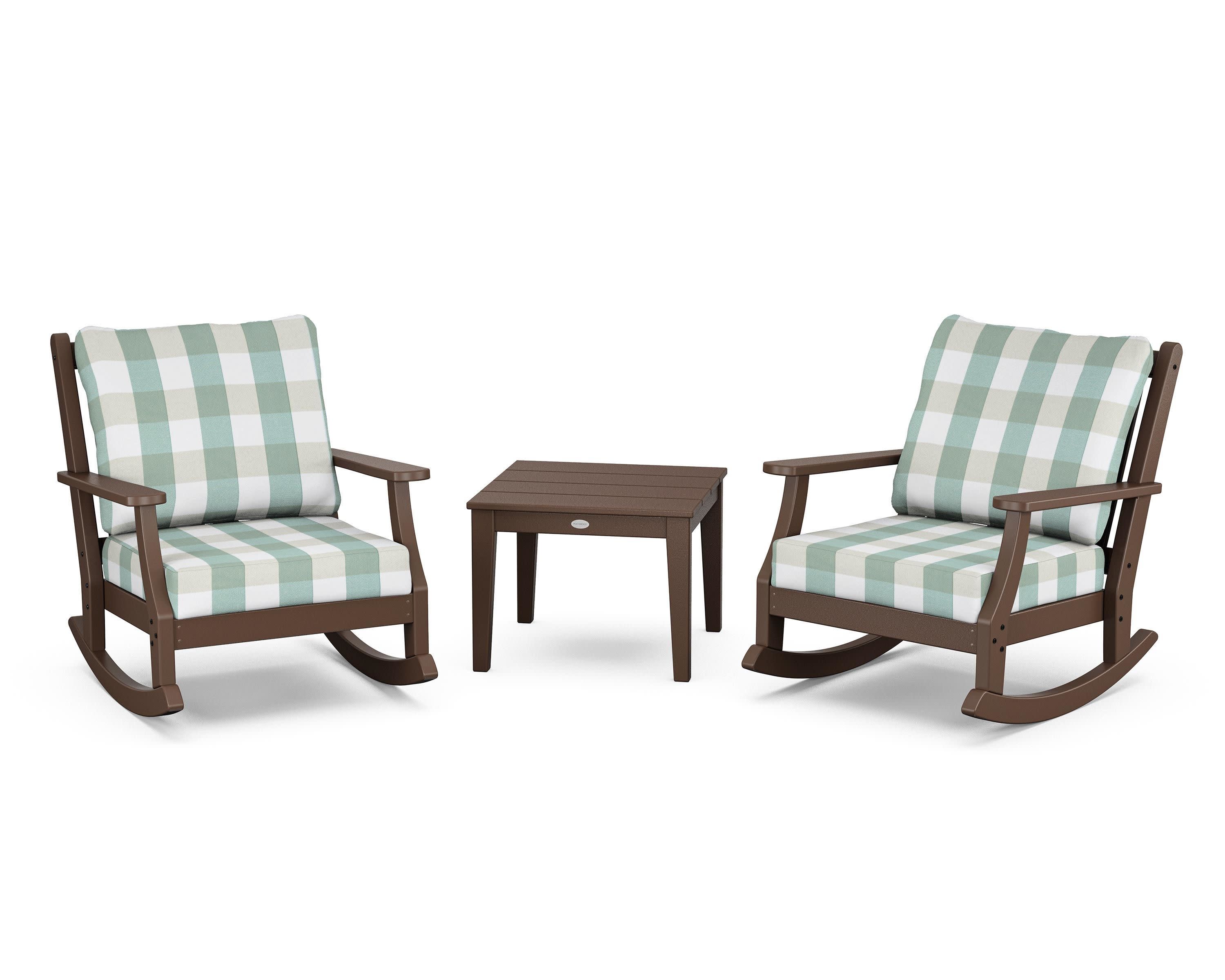 Wovendale 3-Piece Deep Seating Rocker Set in Mahogany / Buffalo Plaid Glacier Spa