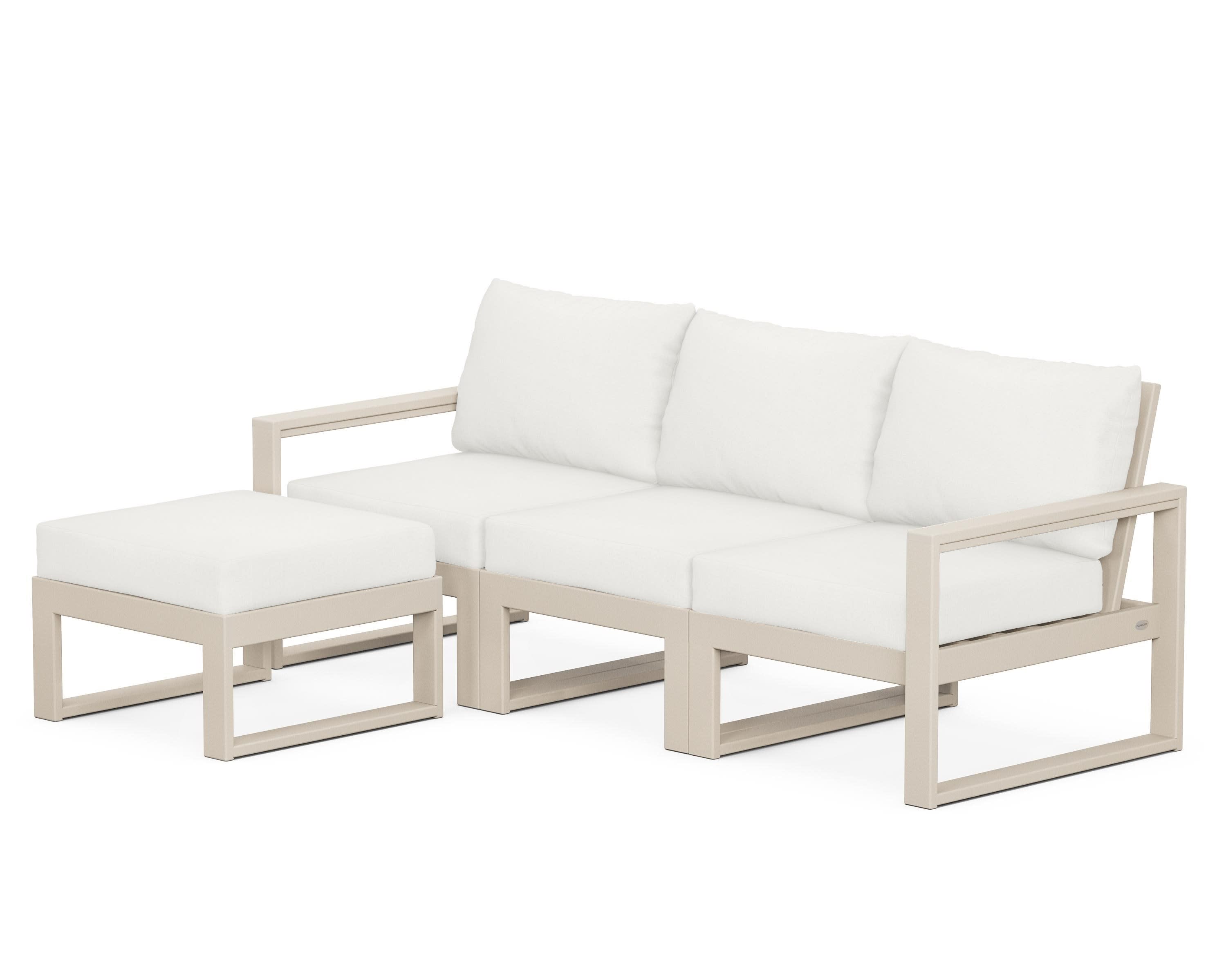 EDGE 4-Piece Modular Deep Seating Set with Ottoman in Sand / Natural Linen