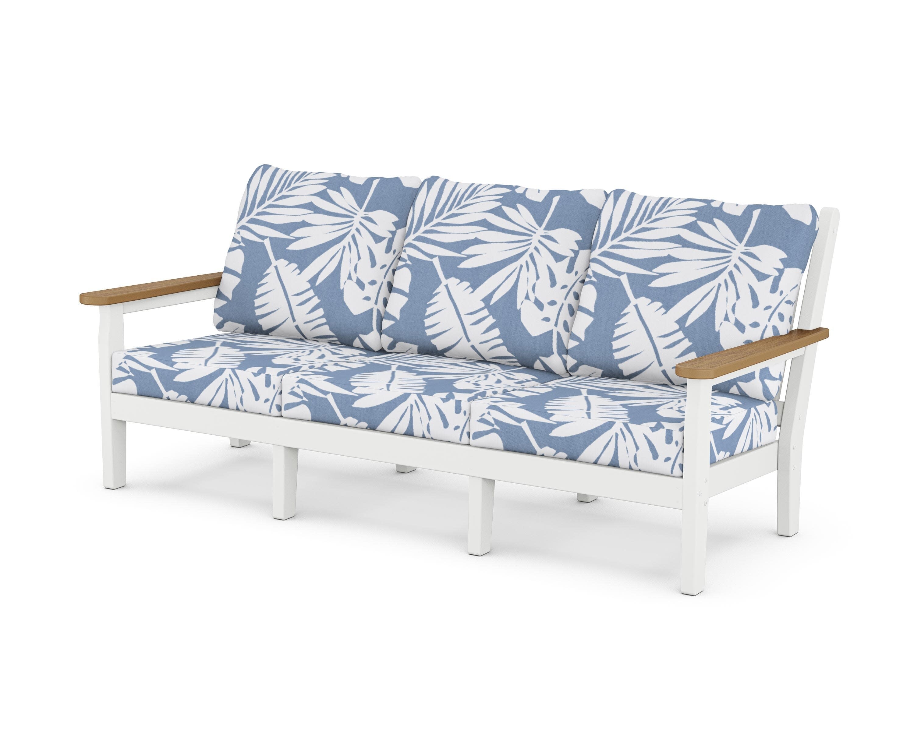 Chippendale Deep Seating Sofa in White / Natural / Leaf Sky Blue