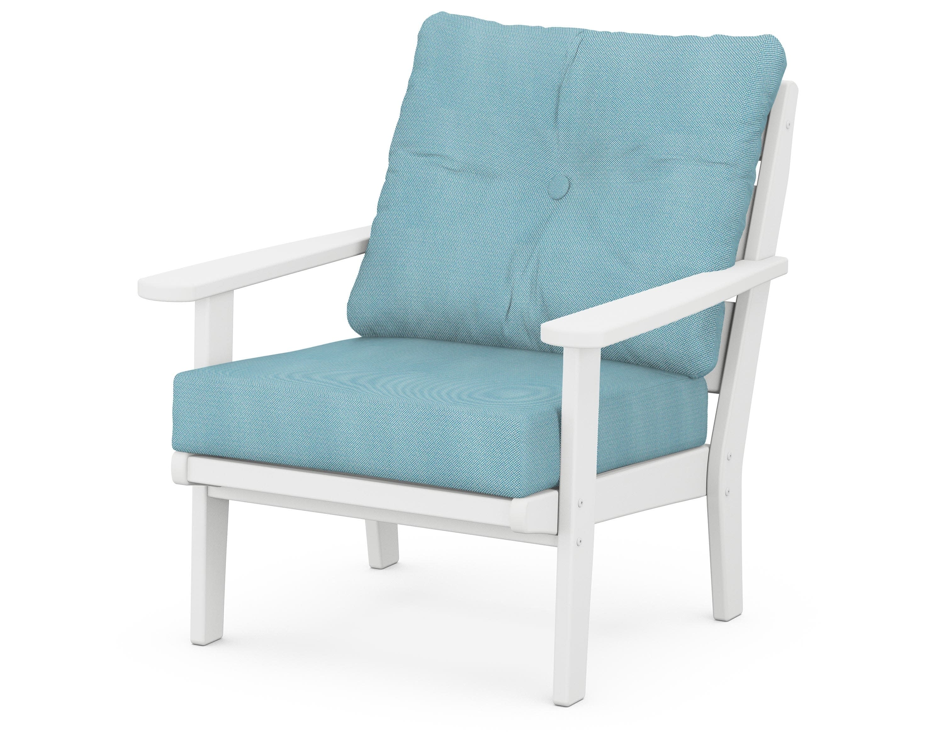 Lakeside Deep Seating Chair in White / Lattice Sky Blue