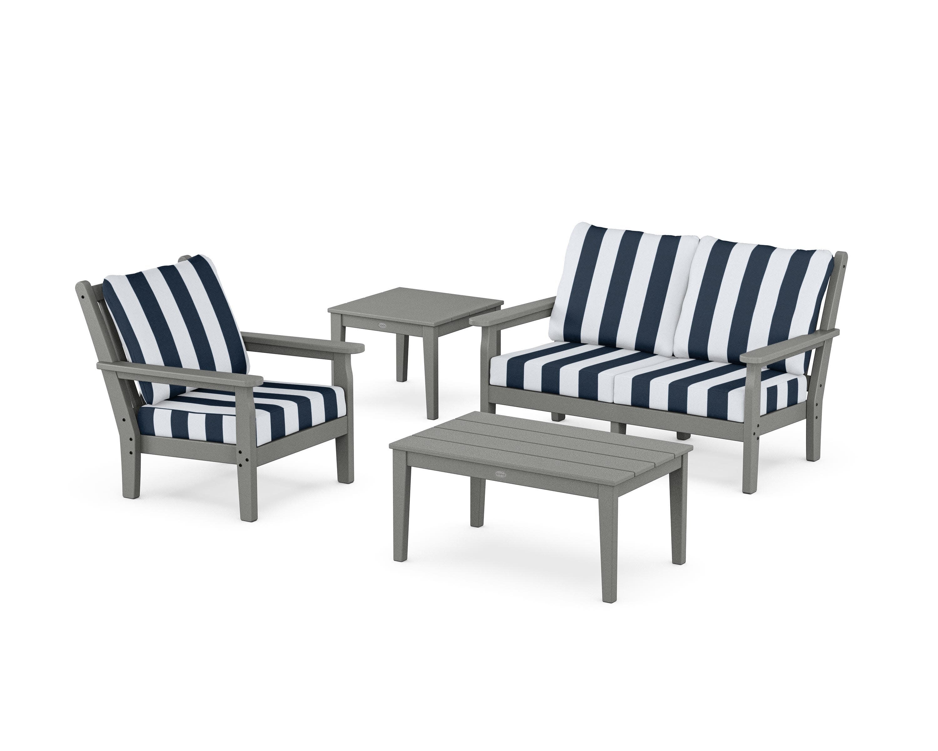Chippendale 4-Piece Deep Seating Set in Slate Grey / Cabana Stripe Marine Indigo