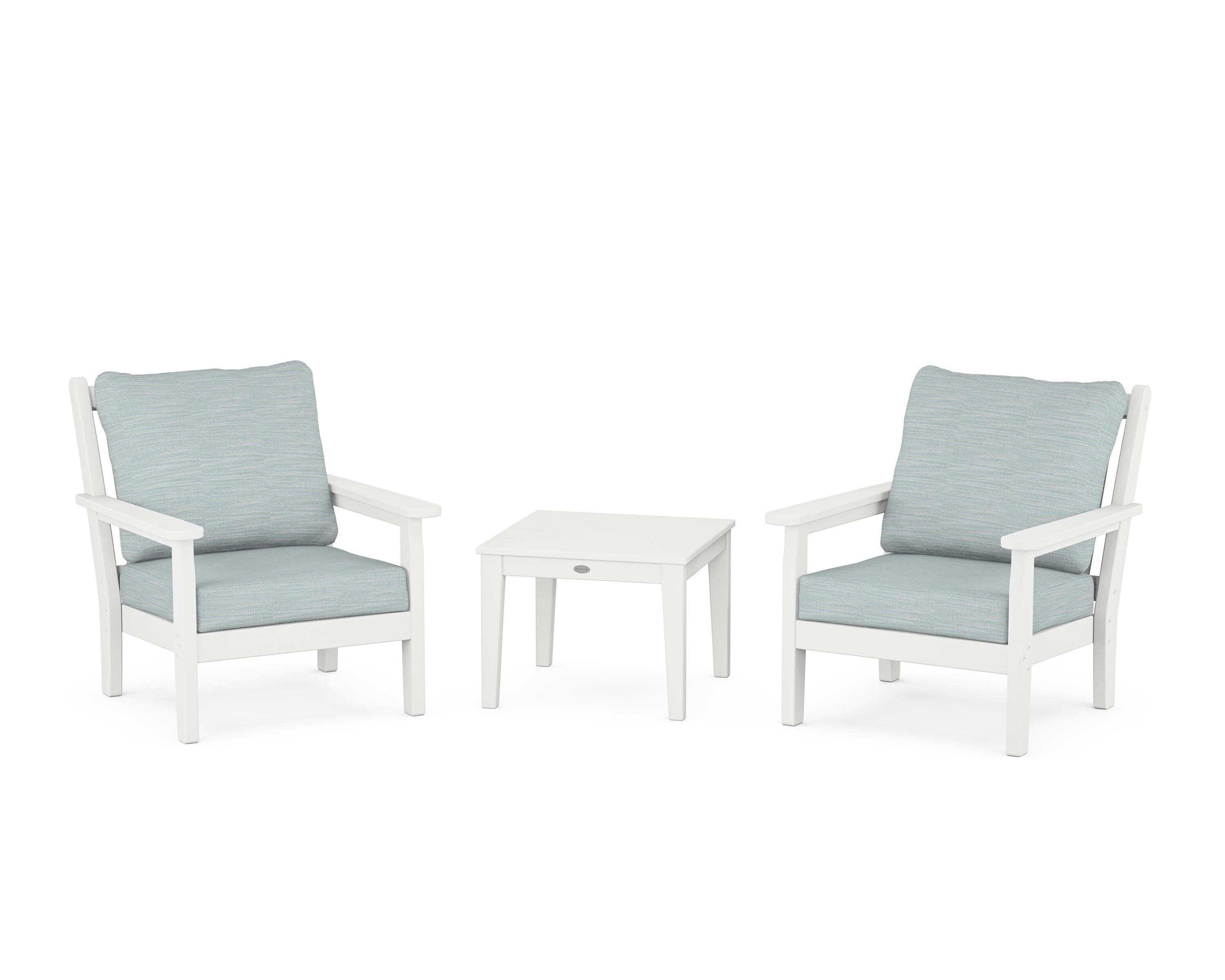 Chippendale 3-Piece Deep Seating Set in White / Soothe Mist