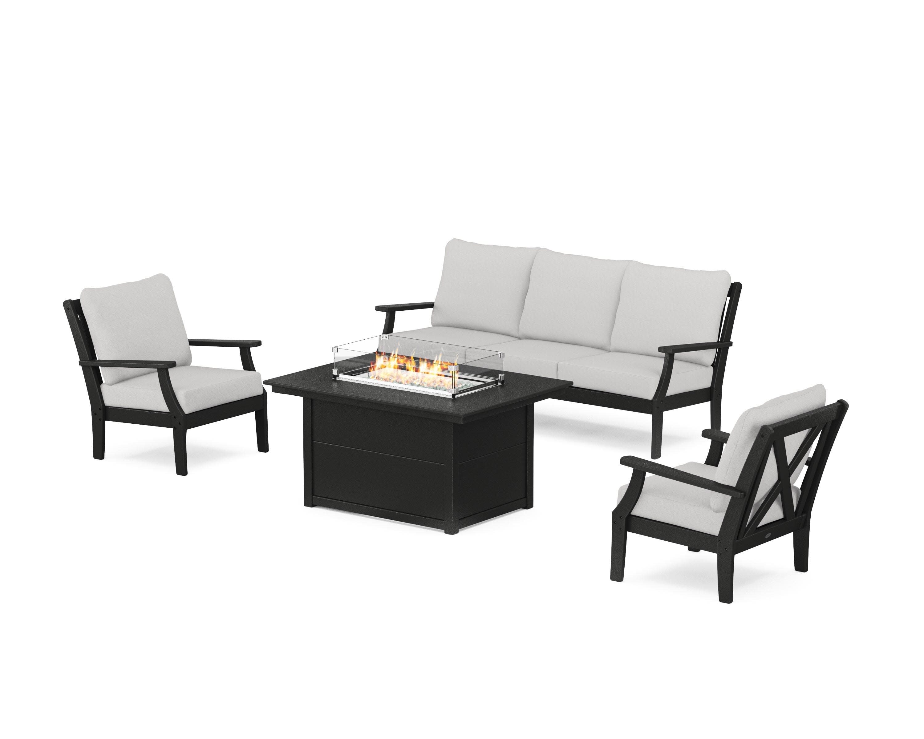 Braxton Deep Seating Fire Pit Table Set in Black / Diamond in the Rough