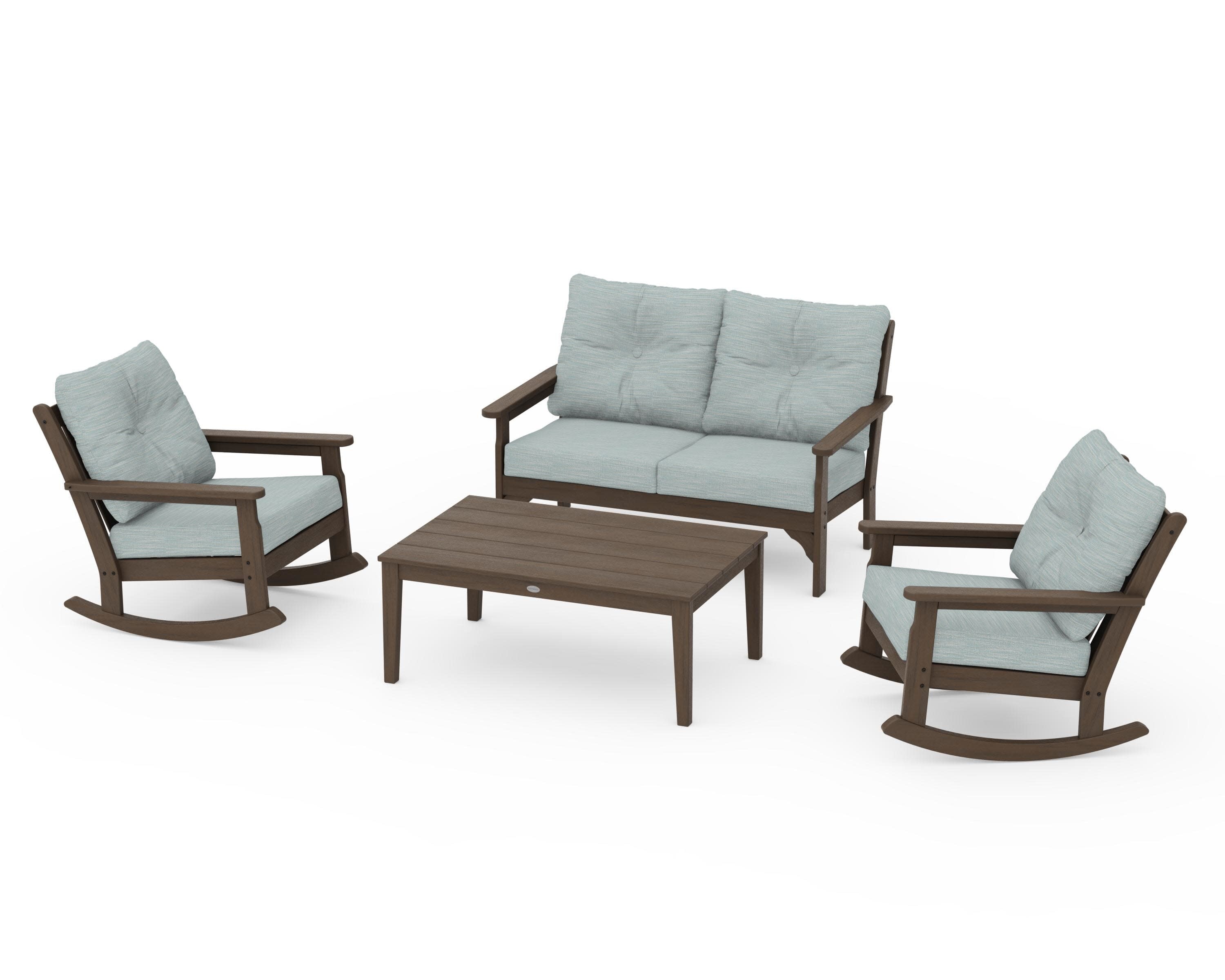 Vineyard 4-Piece Deep Seating Rocking Chair Set in Kona / Soothe Mist