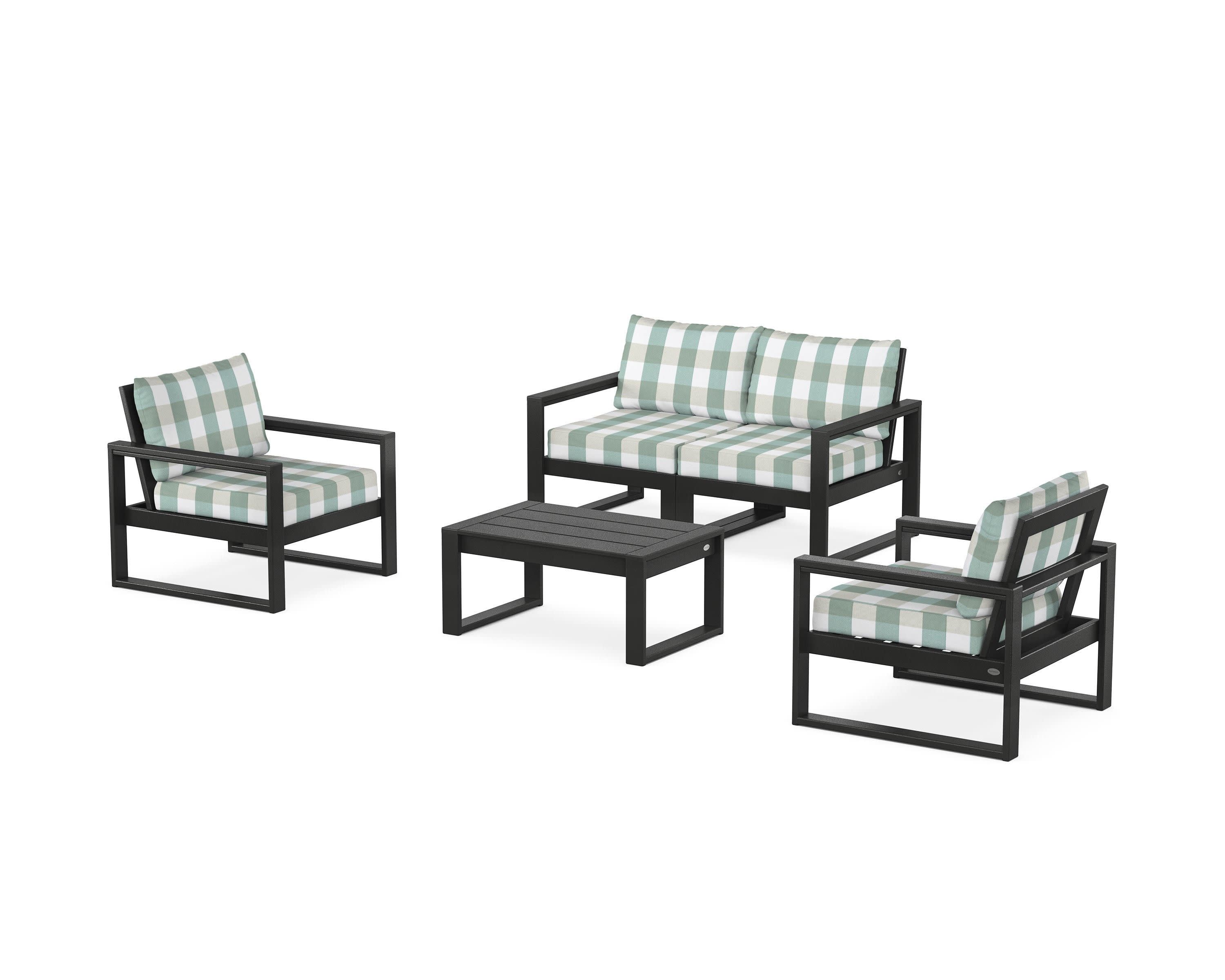 EDGE Sectional 4-Piece Deep Seating Set with Loveseat in Black / Buffalo Plaid Glacier Spa