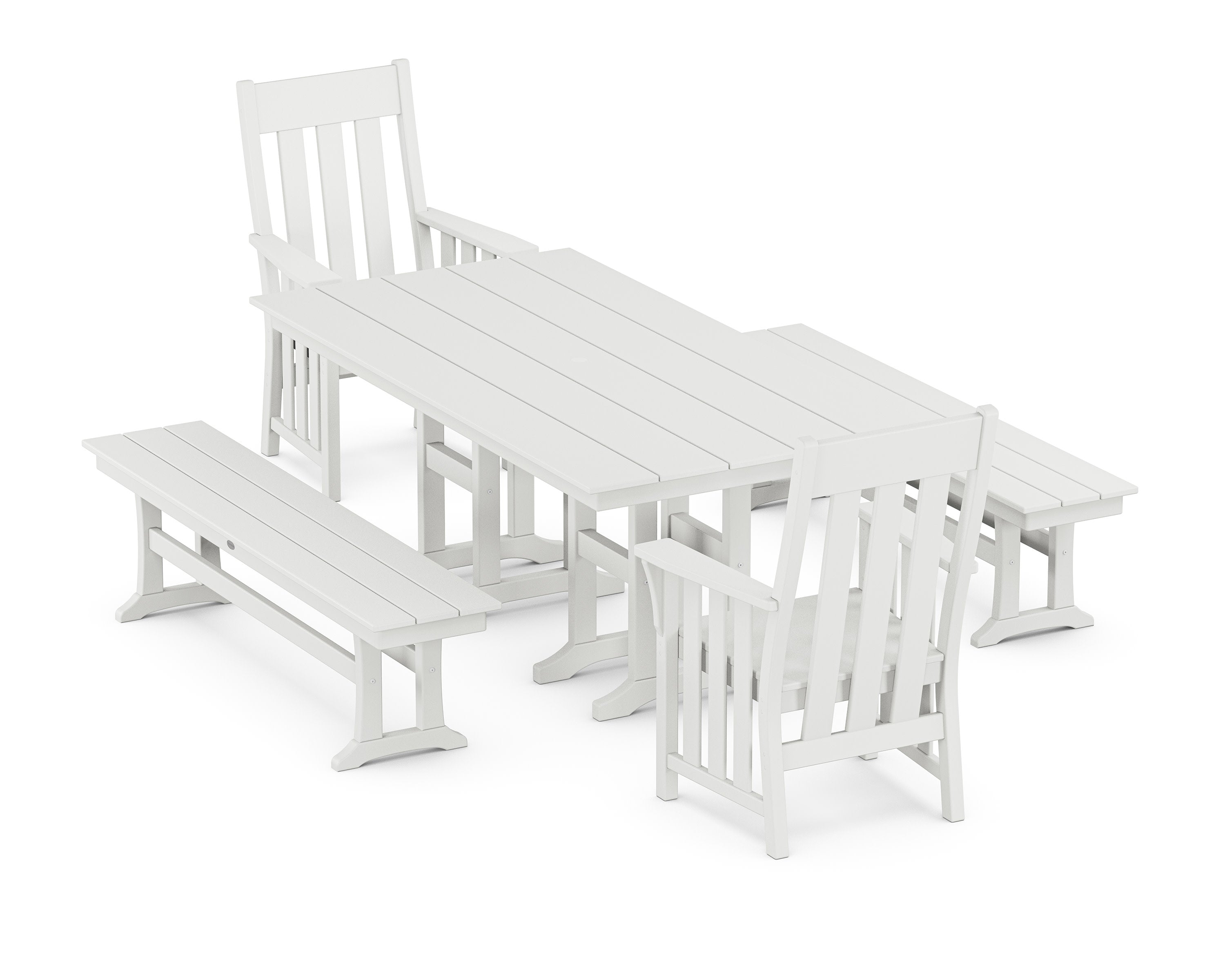 Acadia 5-Piece Farmhouse Dining Set with Benches in White