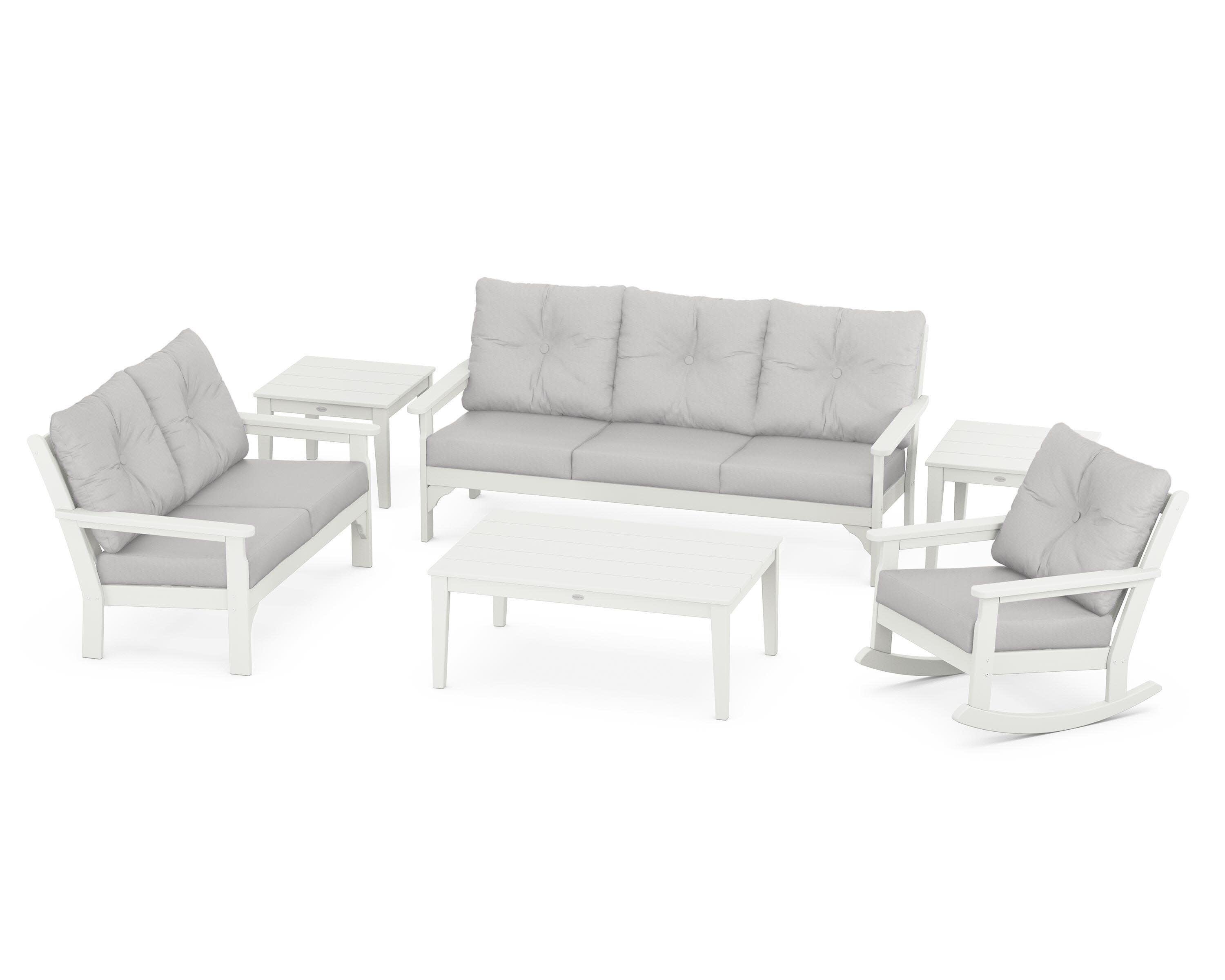 Vineyard 6-Piece Deep Seating Set in Vintage White / Diamond in the Rough