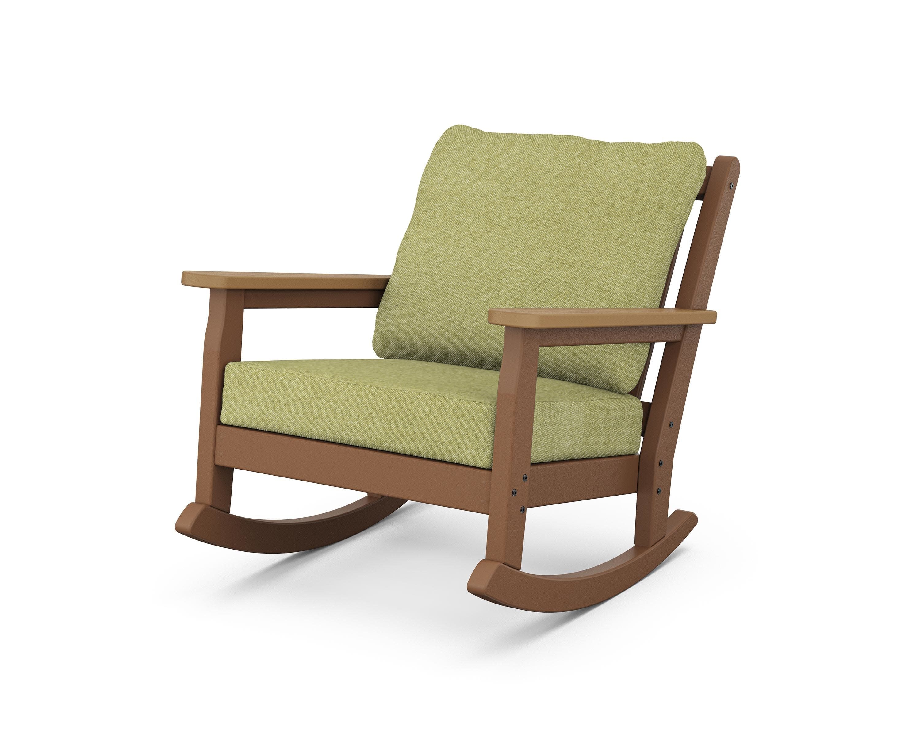 Chippendale Deep Seating Rocking Chair in Teak / Natural / Chartreuse Boucle