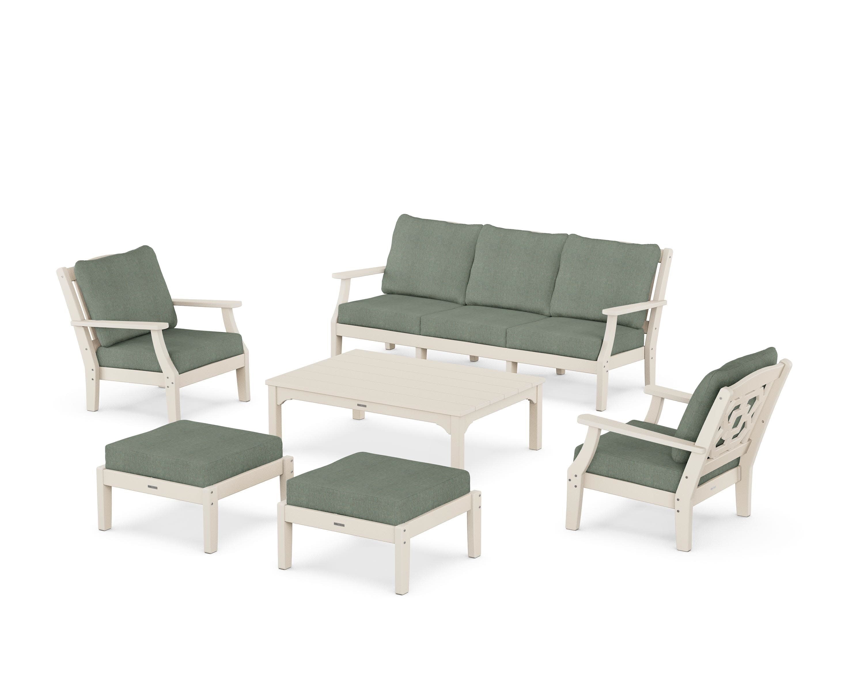 Chinoiserie 6-Piece Lounge Sofa Set in Sand / Cast Sage