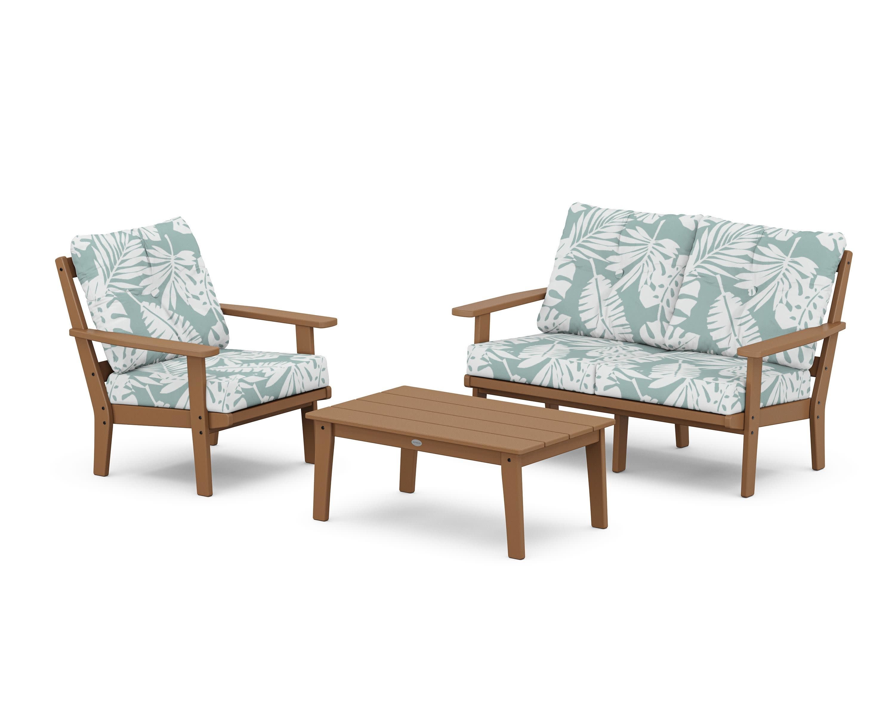 Prairie 3-Piece Deep Seating Set with Loveseat in Teak / Leaf Glacier Spa