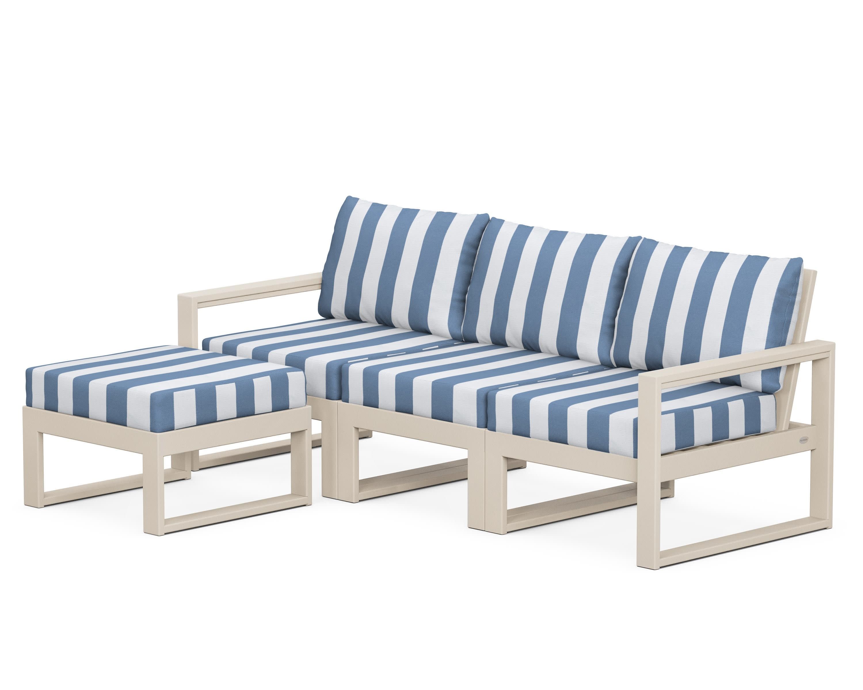 EDGE 4-Piece Modular Deep Seating Set with Ottoman in Sand / Cabana Stripe Sky Blue