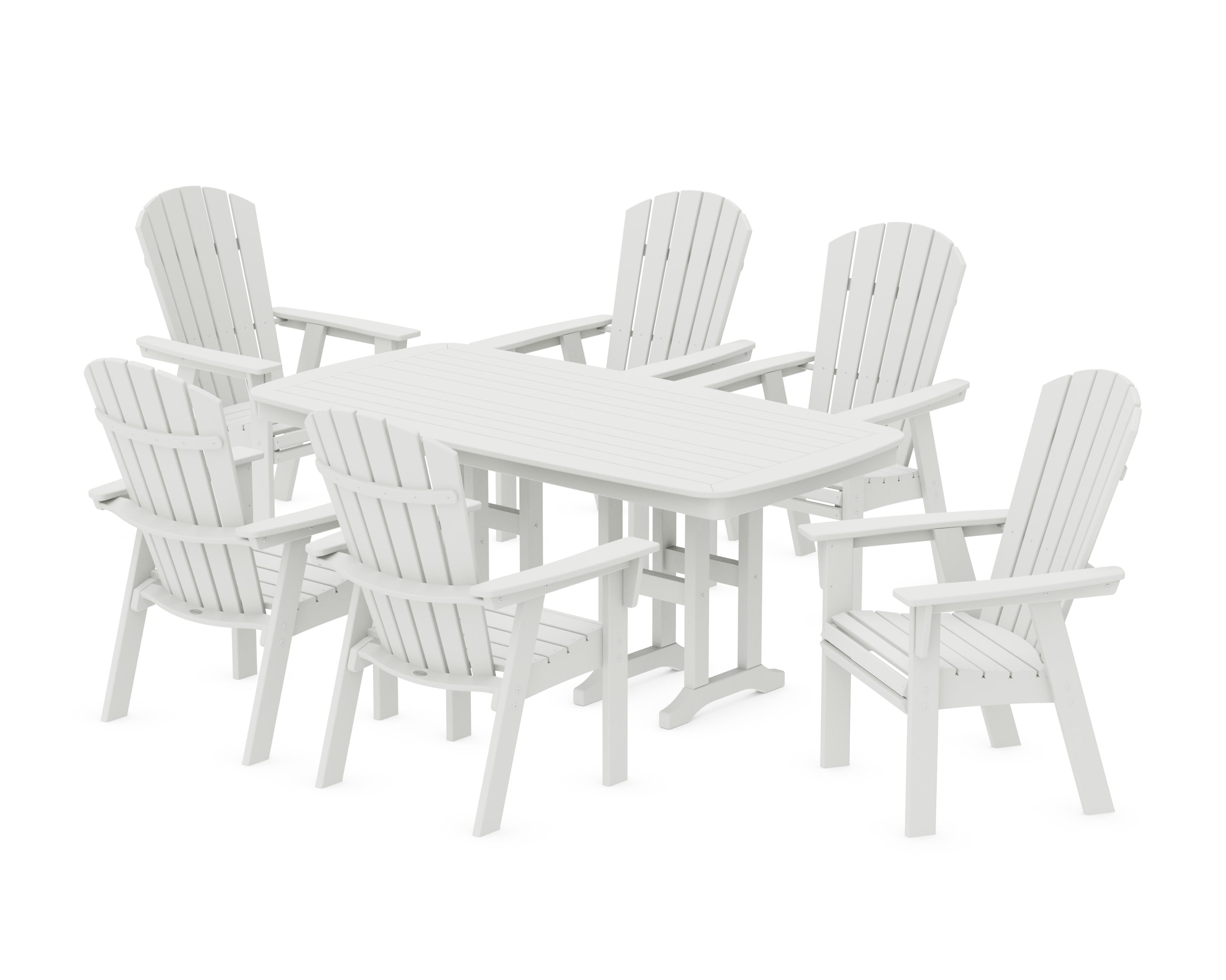 Nautical Curveback Adirondack 7-Piece Dining Set in Vintage White
