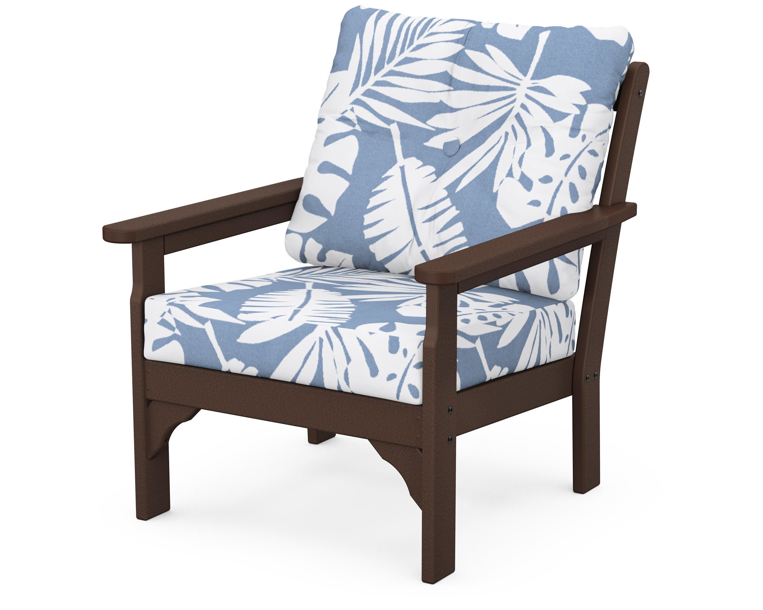 Vineyard Deep Seating Chair in Mahogany / Leaf Sky Blue