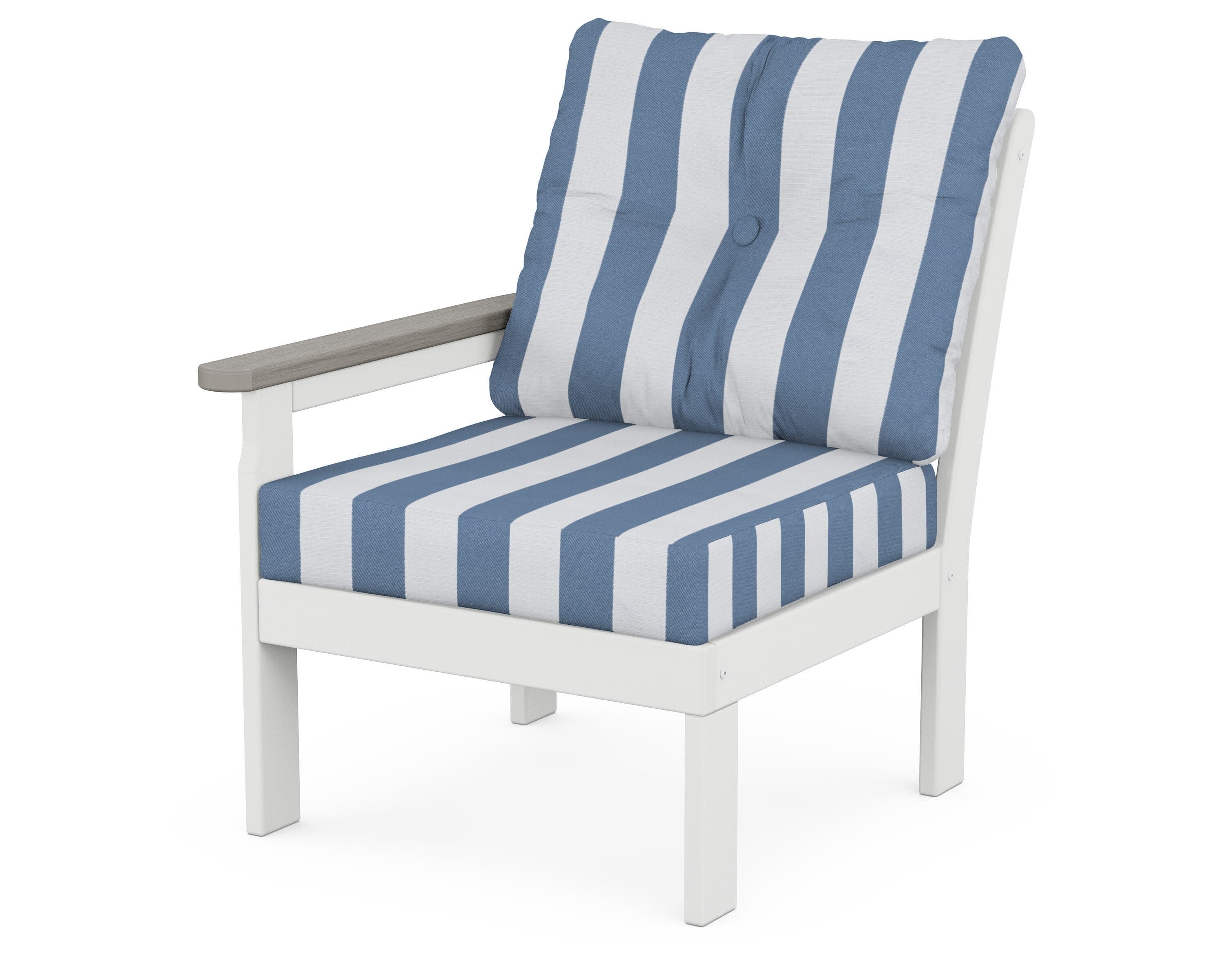 Vineyard Modular Left Arm Chair in White / Driftwood / Cabana Stripe Sky Blue