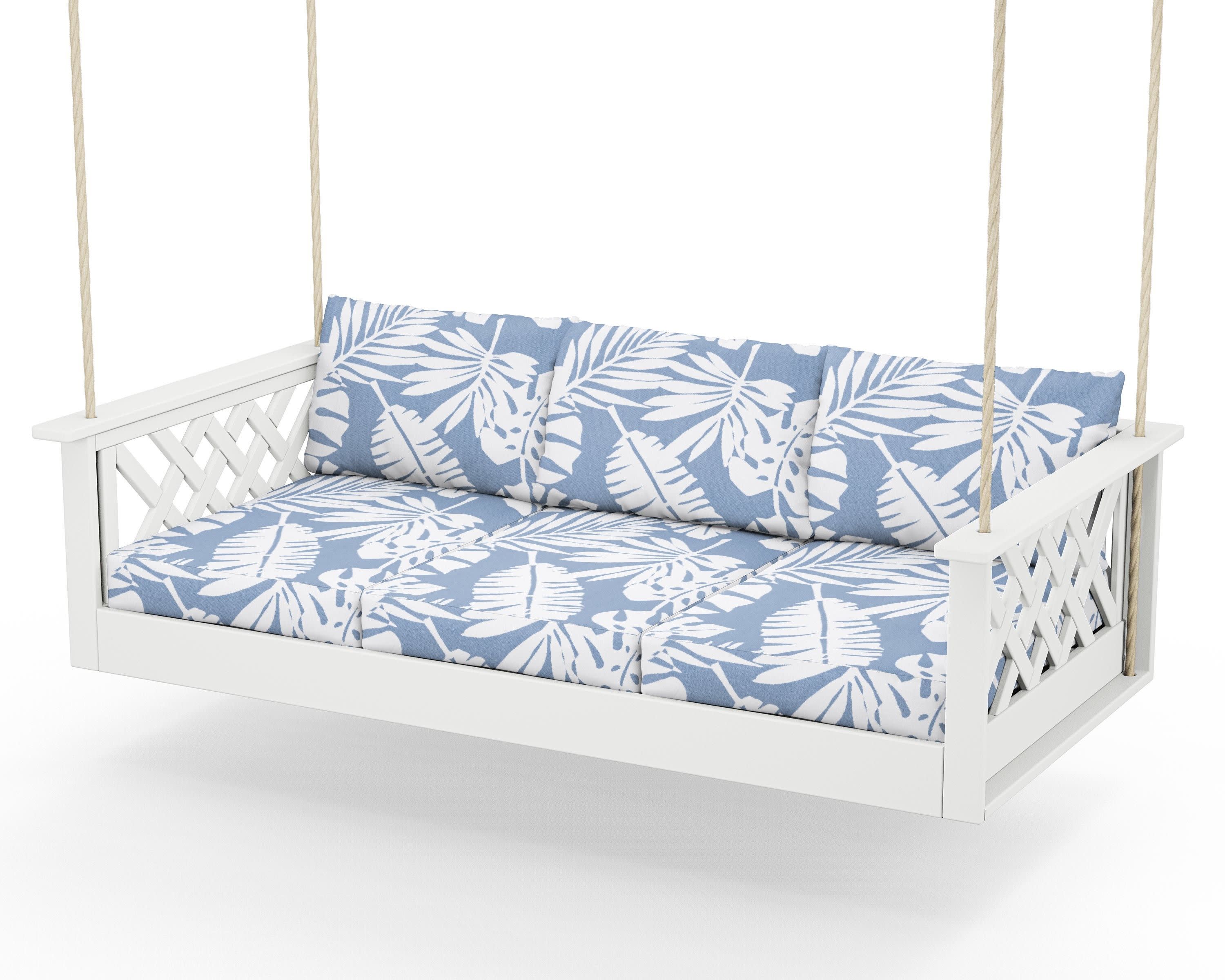 Wovendale Daybed Swing in White / Leaf Sky Blue