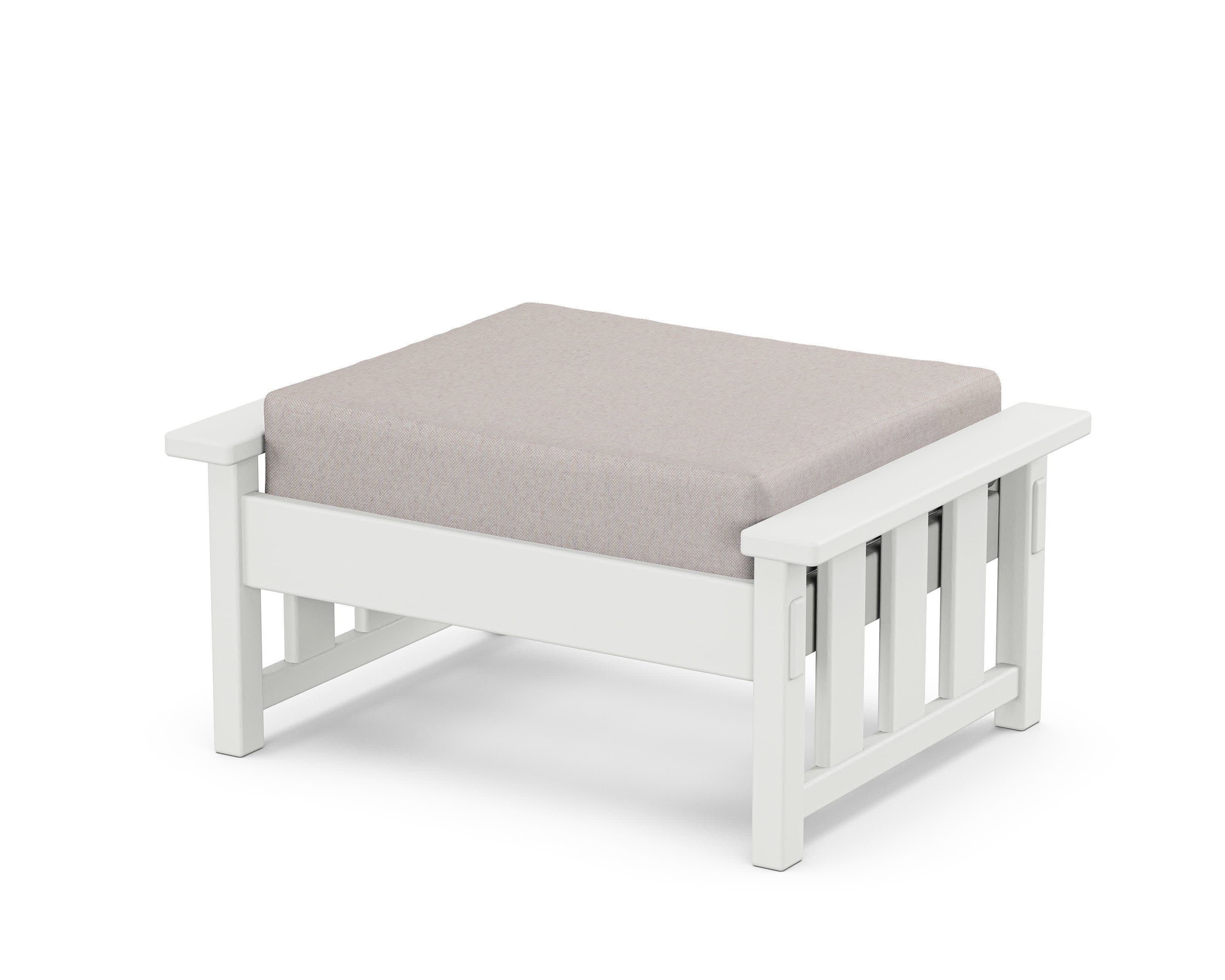 Acadia Deep Seating Ottoman in White / Dune Burlap