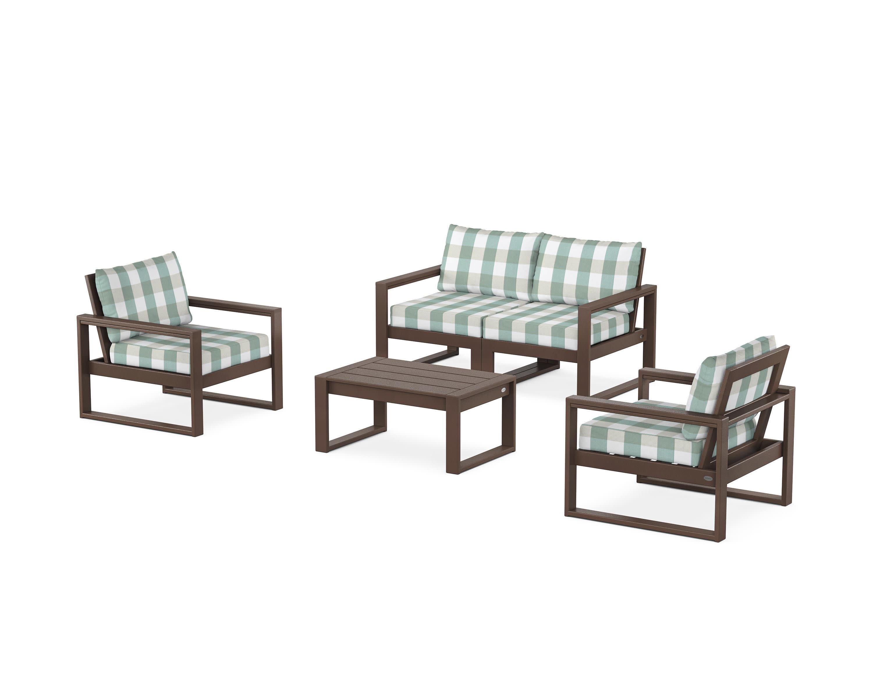 EDGE Sectional 4-Piece Deep Seating Set with Loveseat in Mahogany / Buffalo Plaid Glacier Spa