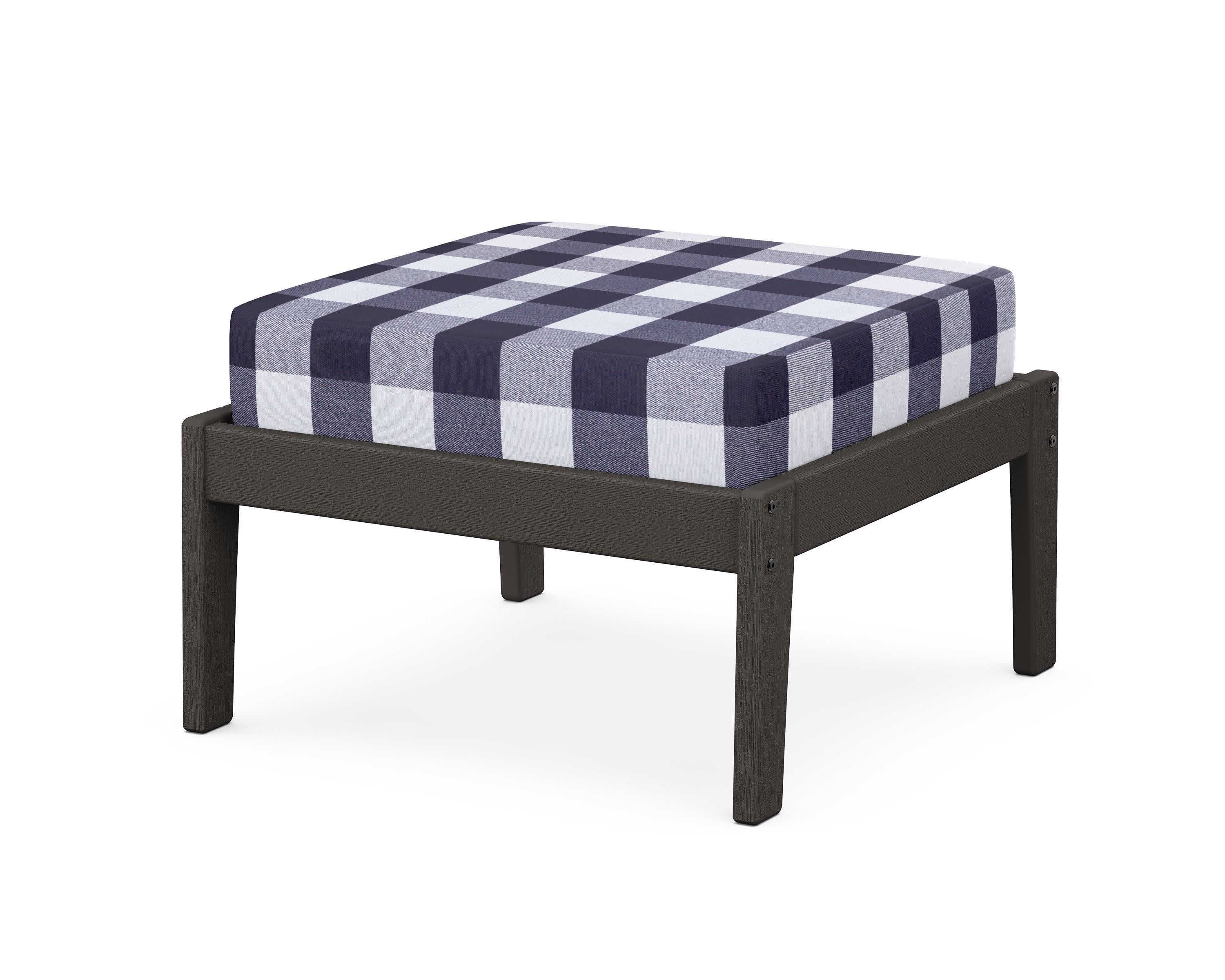 Deep Seating Ottoman in Vintage Coffee / Buffalo Plaid Navy