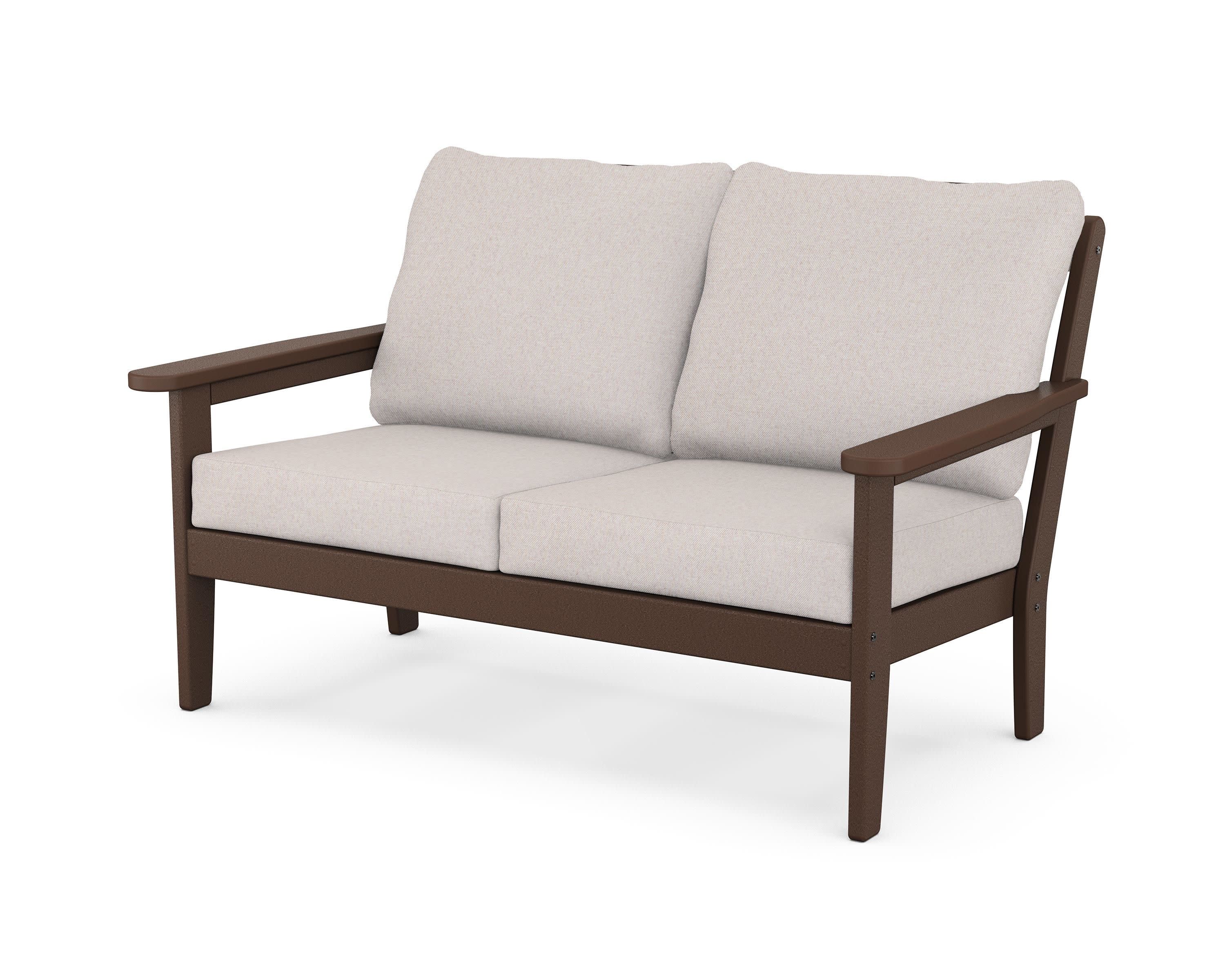 Cottage Deep Seating Loveseat in Mahogany / Dune Burlap