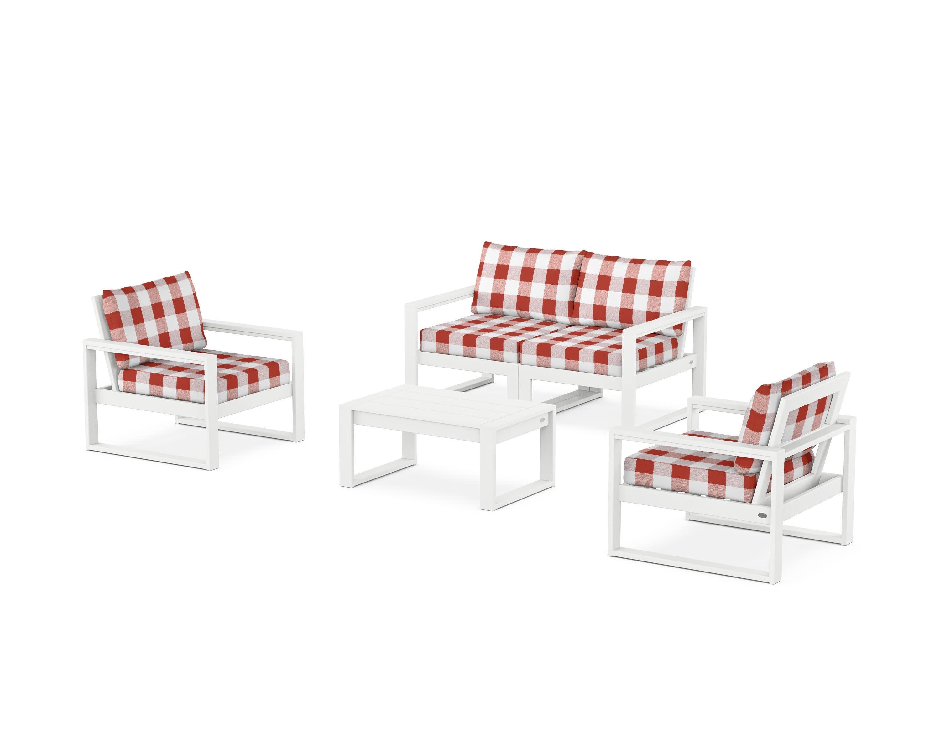 EDGE Sectional 4-Piece Deep Seating Set with Loveseat in White / Buffalo Plaid Crimson