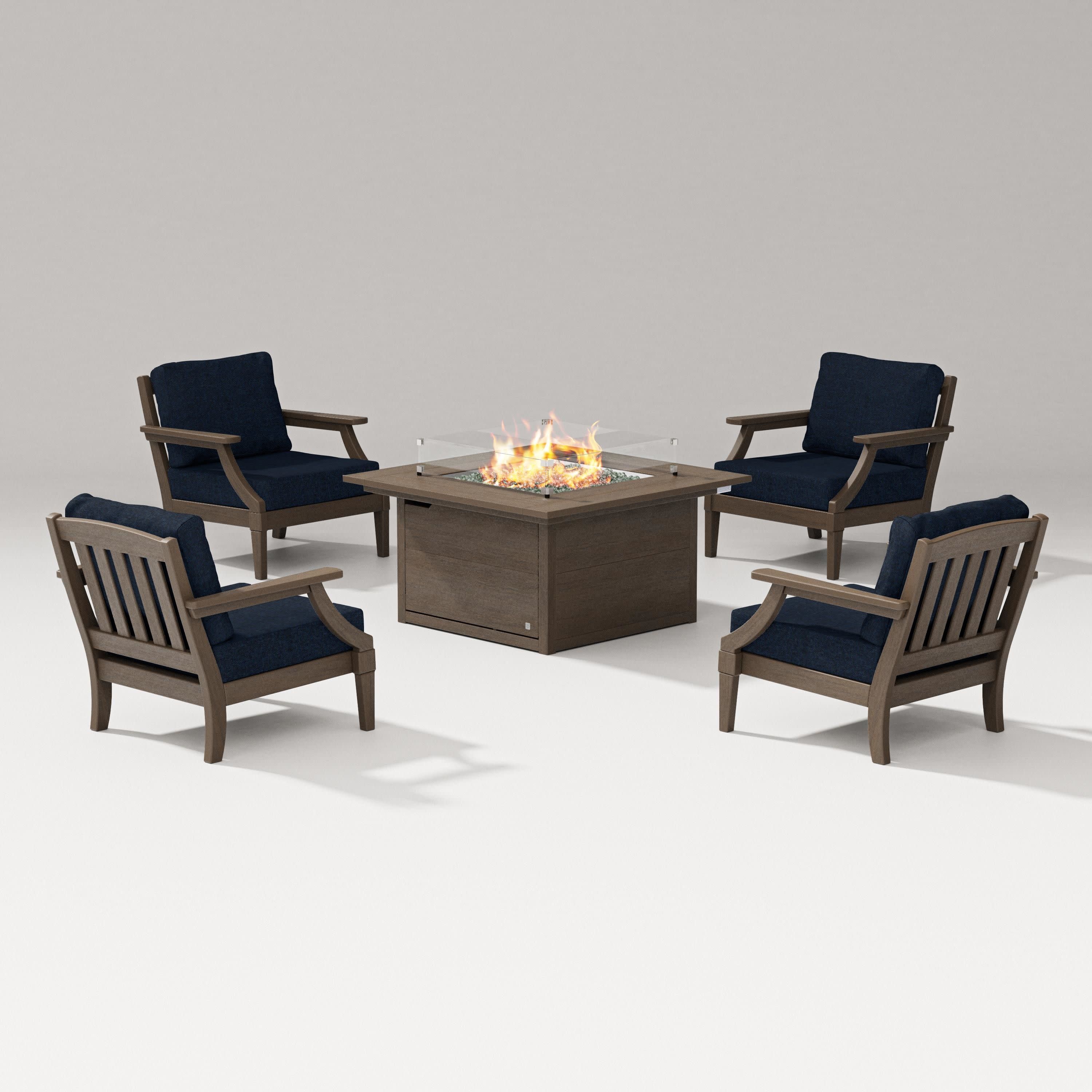 Estate 5-Piece Lounge Fire Table Set in Kona / Marine Indigo