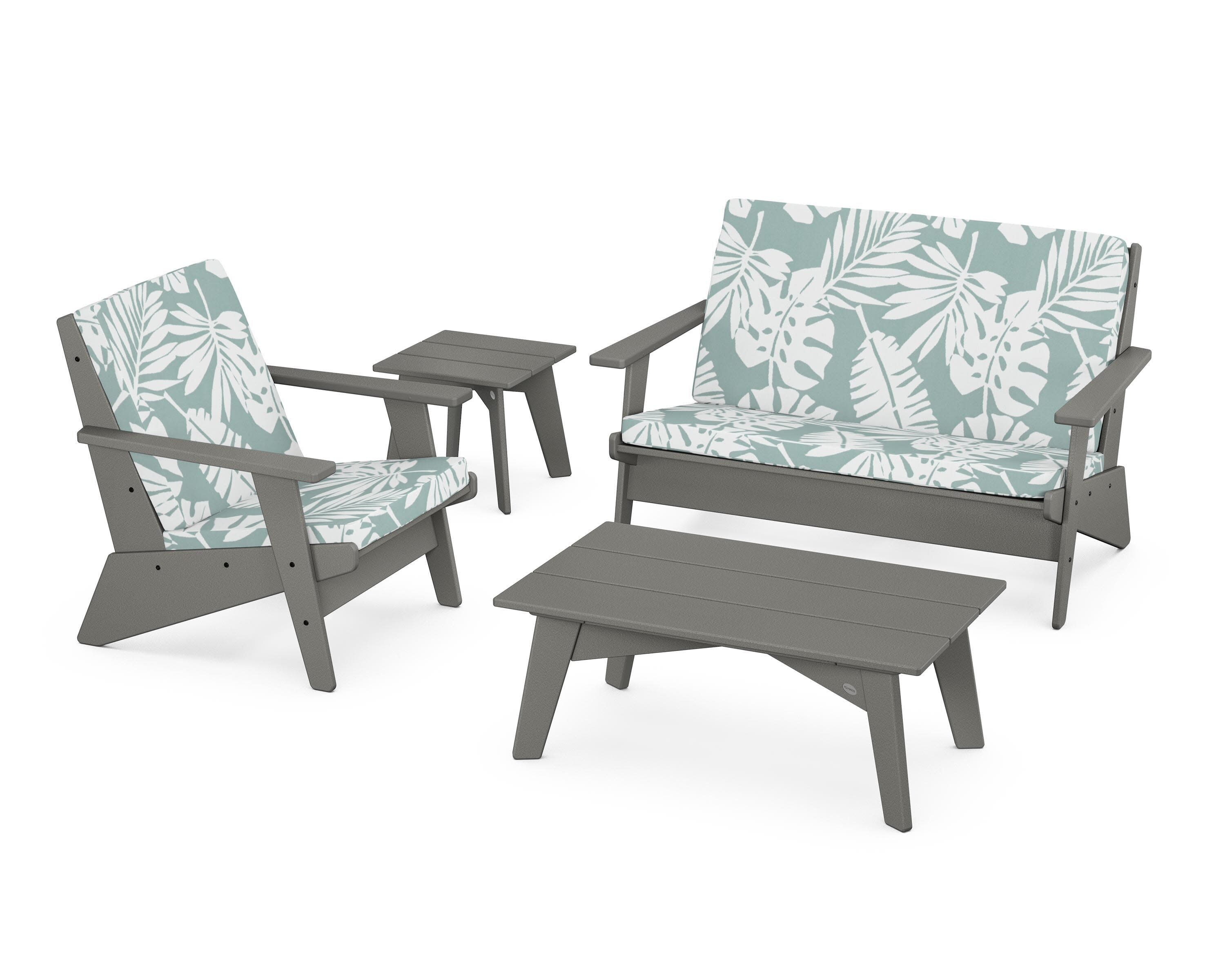 Riviera Modern Lounge 4-Piece Set in Slate Grey / Leaf Glacier Spa