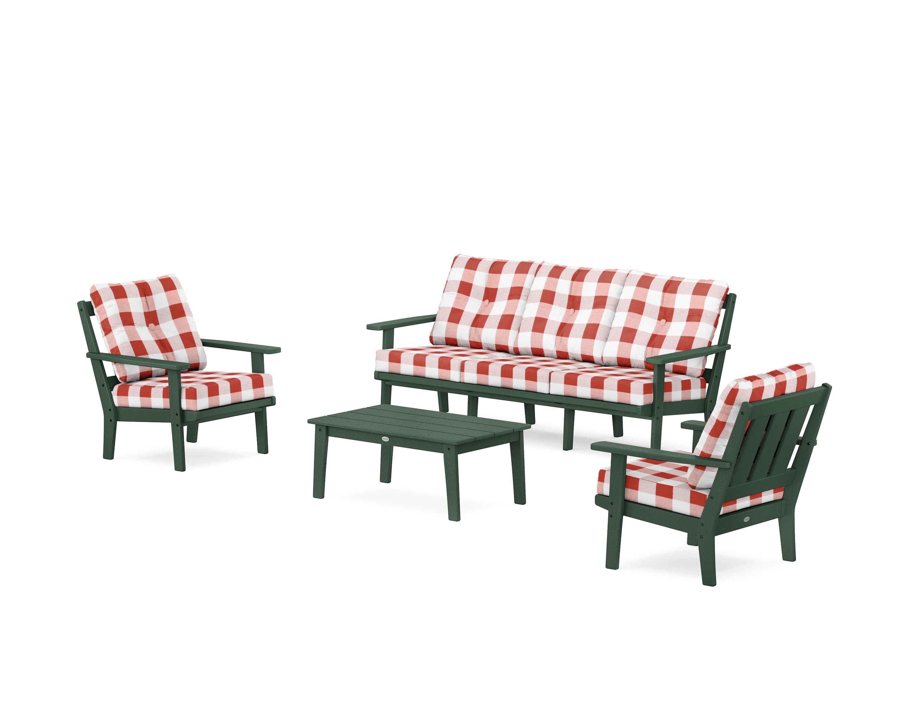Oxford 4-Piece Deep Seating Set with Sofa in Green / Buffalo Plaid Crimson