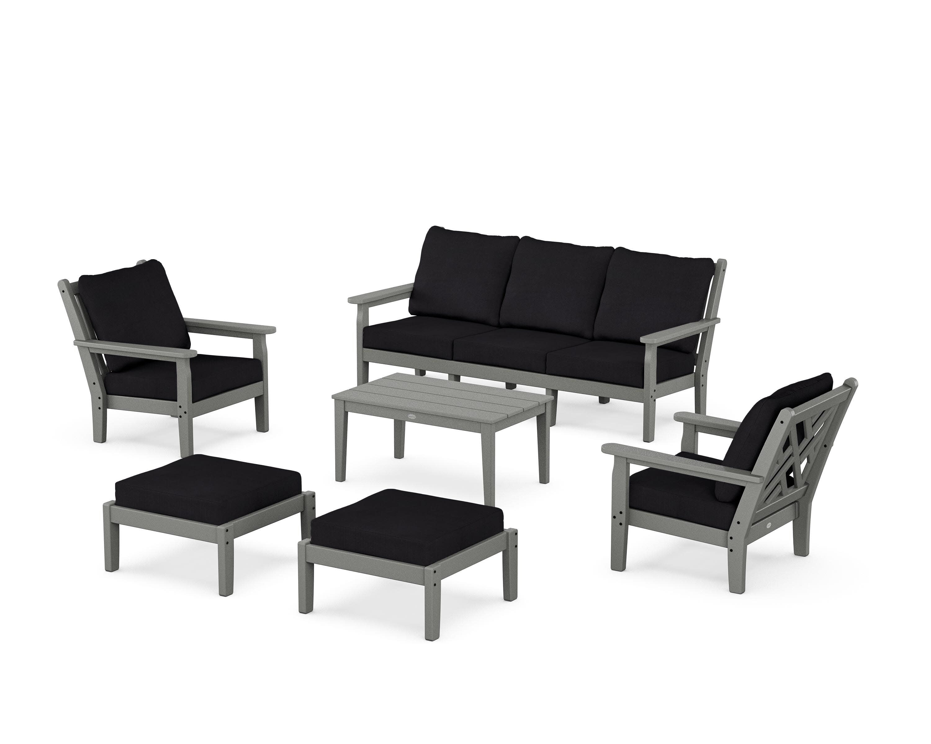Chippendale 6-Piece Lounge Sofa Set in Slate Grey / Midnight Linen