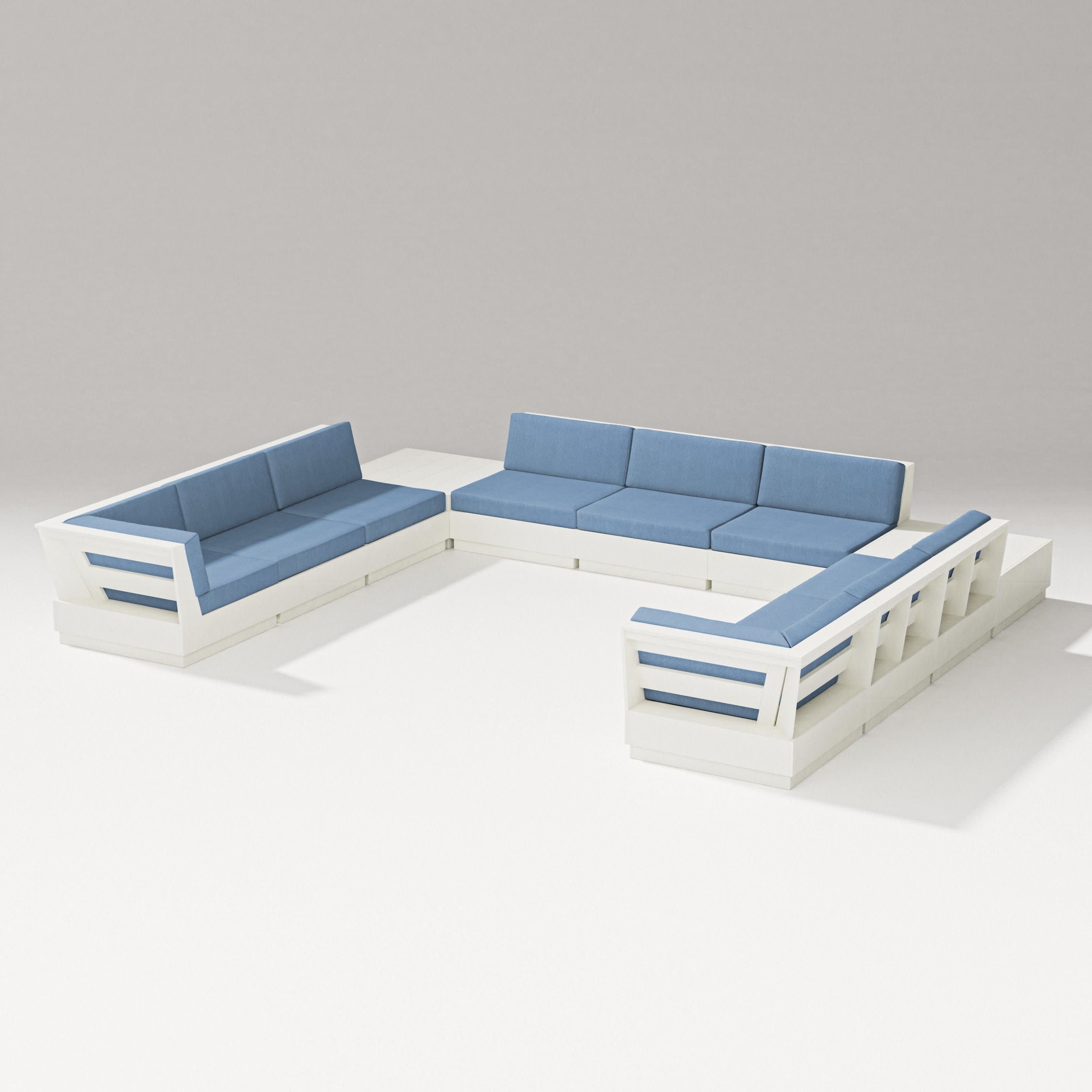 Elevate 11-Piece U-Shaped Sofa Sectional in Vintage White / Sky Blue