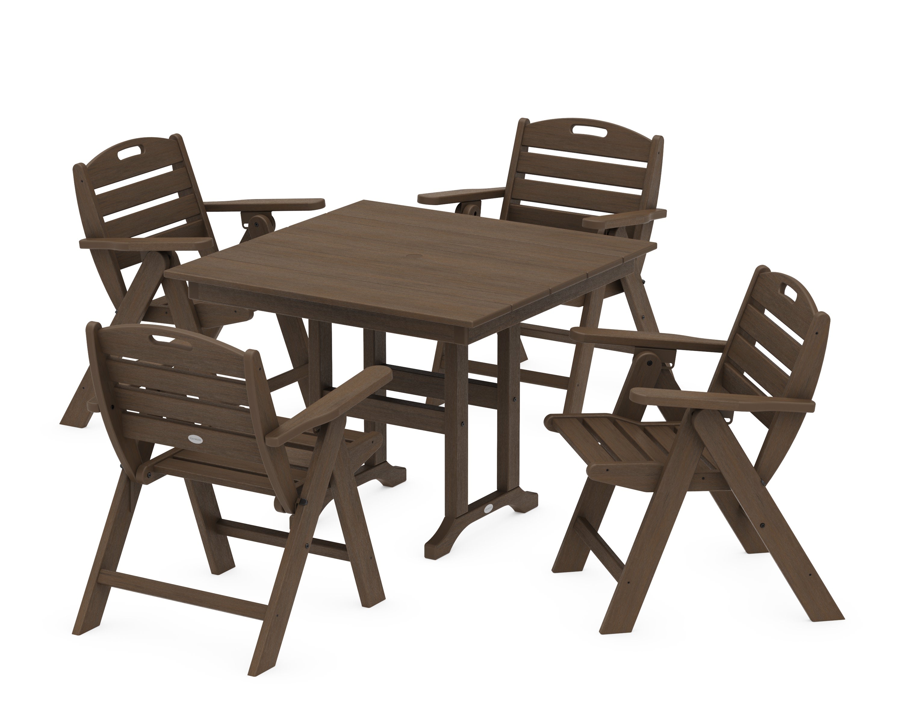 Nautical Folding Lowback Chair 5-Piece Farmhouse Dining Set in Kona