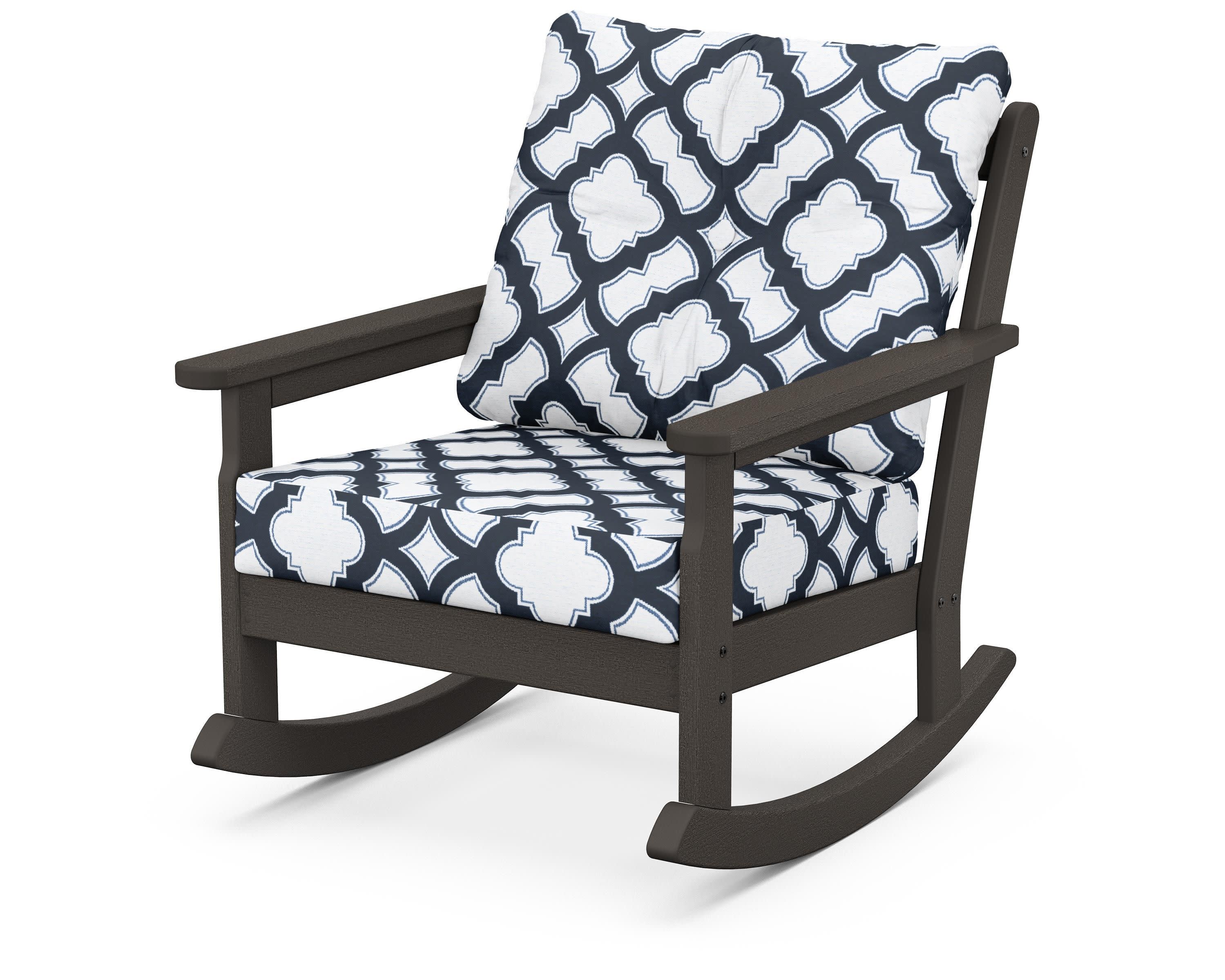 Vineyard Deep Seating Rocking Chair in Vintage Coffee / Trellis Marine Indigo