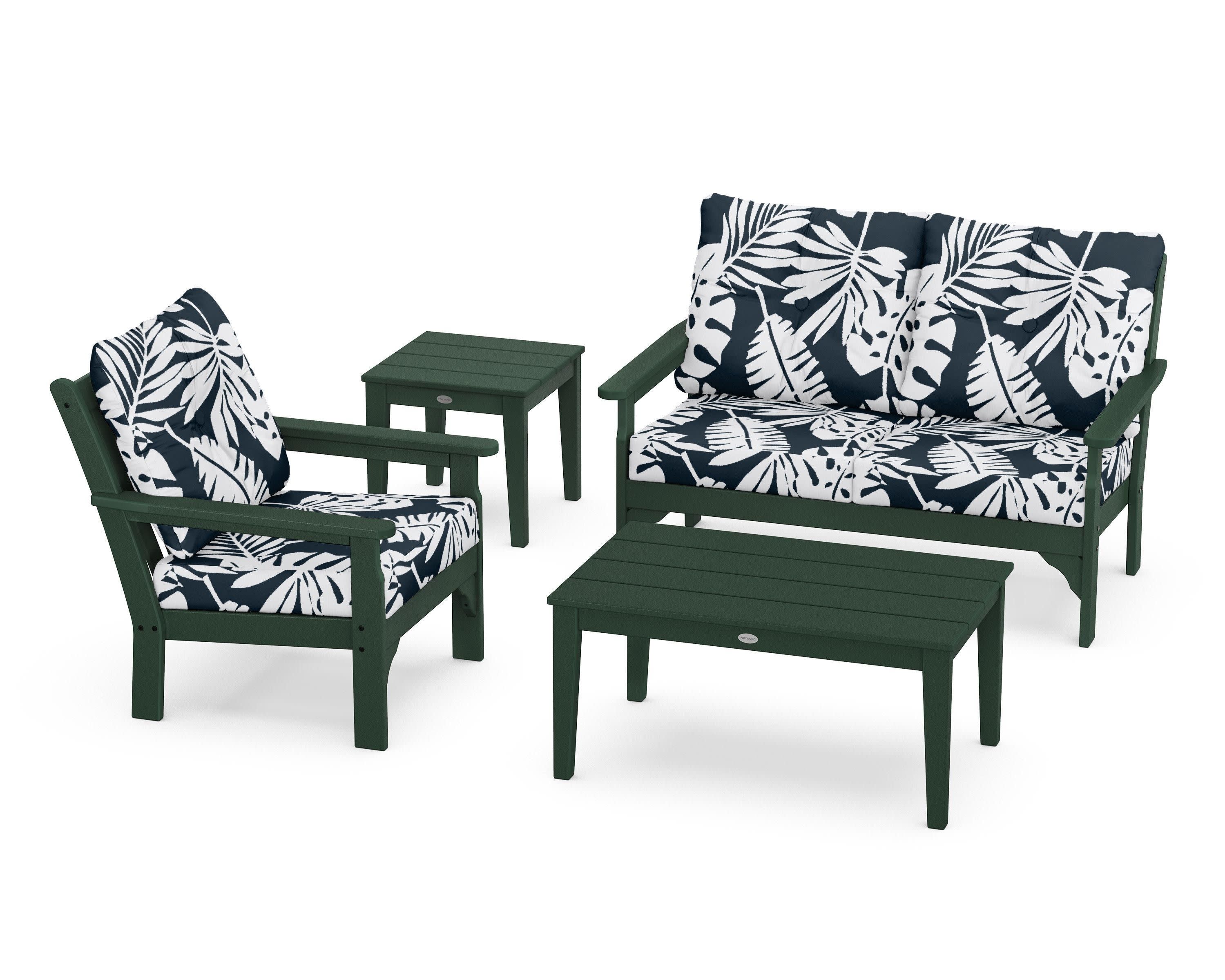 Vineyard 4-Piece Deep Seating Set in Green / Leaf Marine Indigo