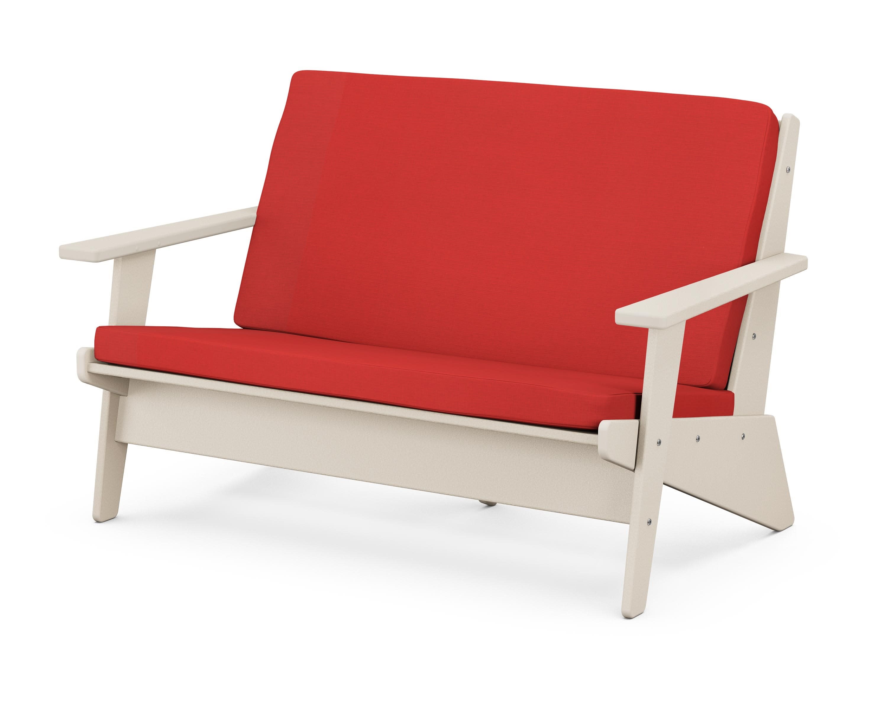 Riviera Modern Lounge Loveseat in Sand / Crimson Linen