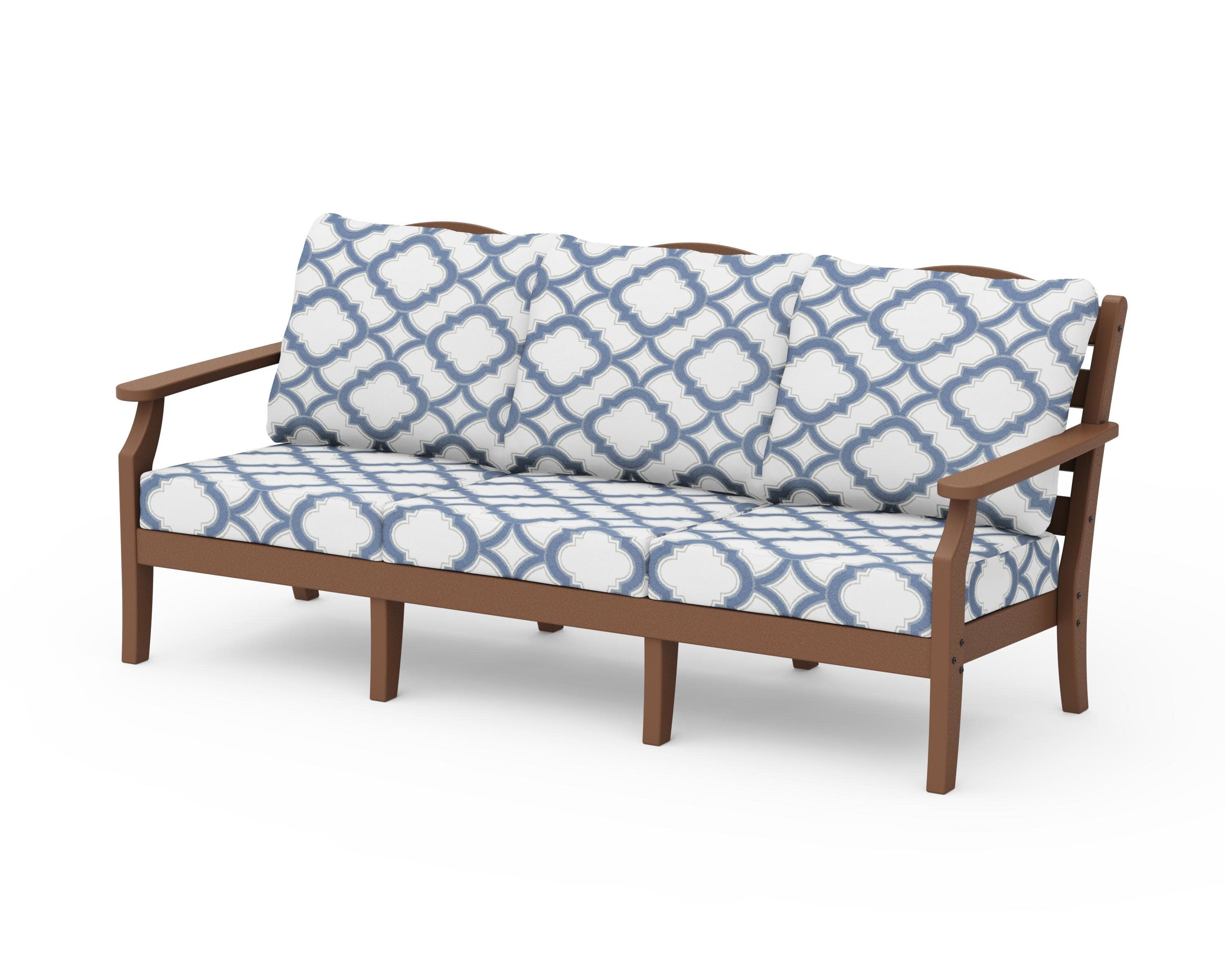 Savannah Deep Seating Sofa in Teak / Trellis Sky Blue