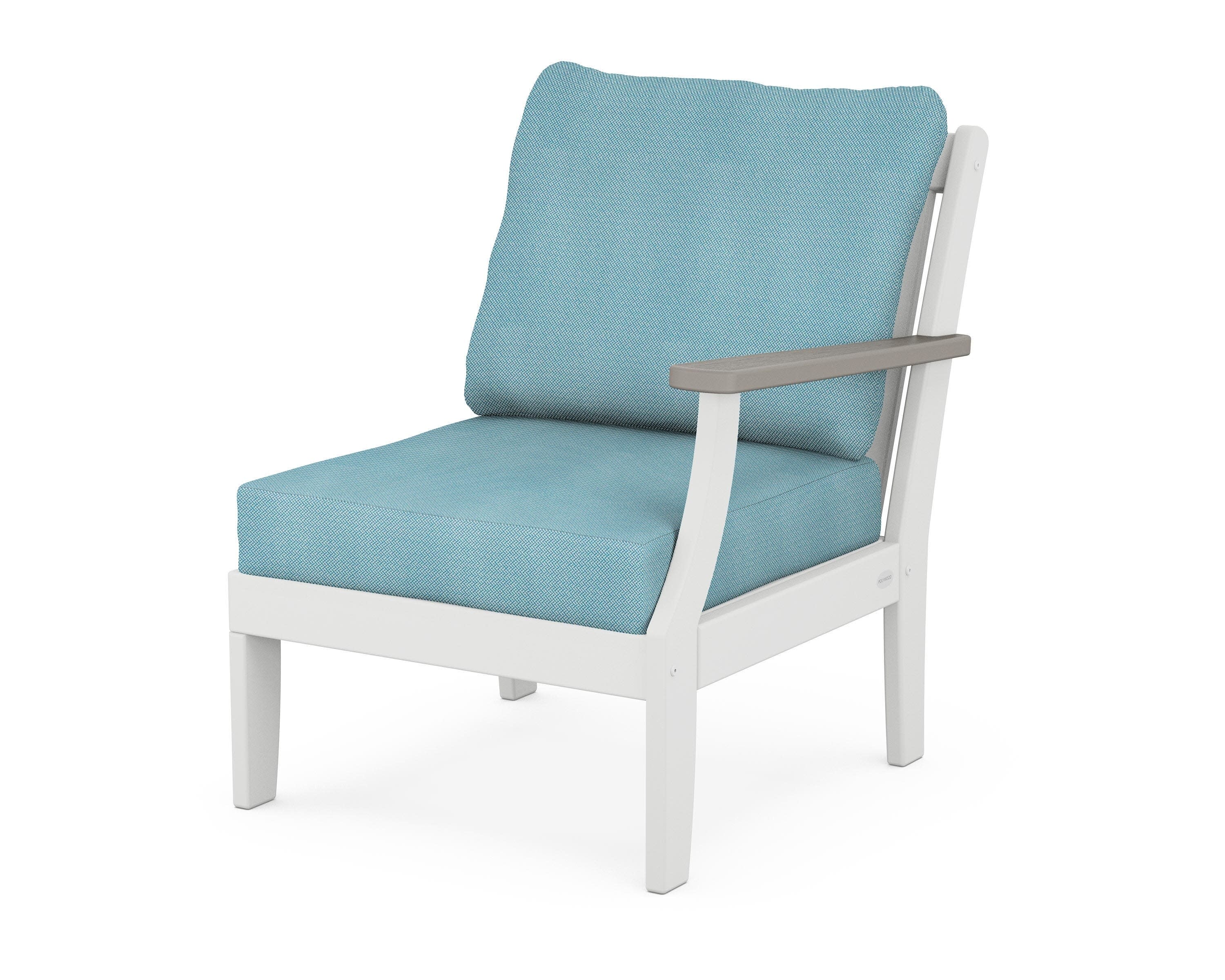 Braxton Modular Right Arm Chair in White / Driftwood / Lattice Sky Blue