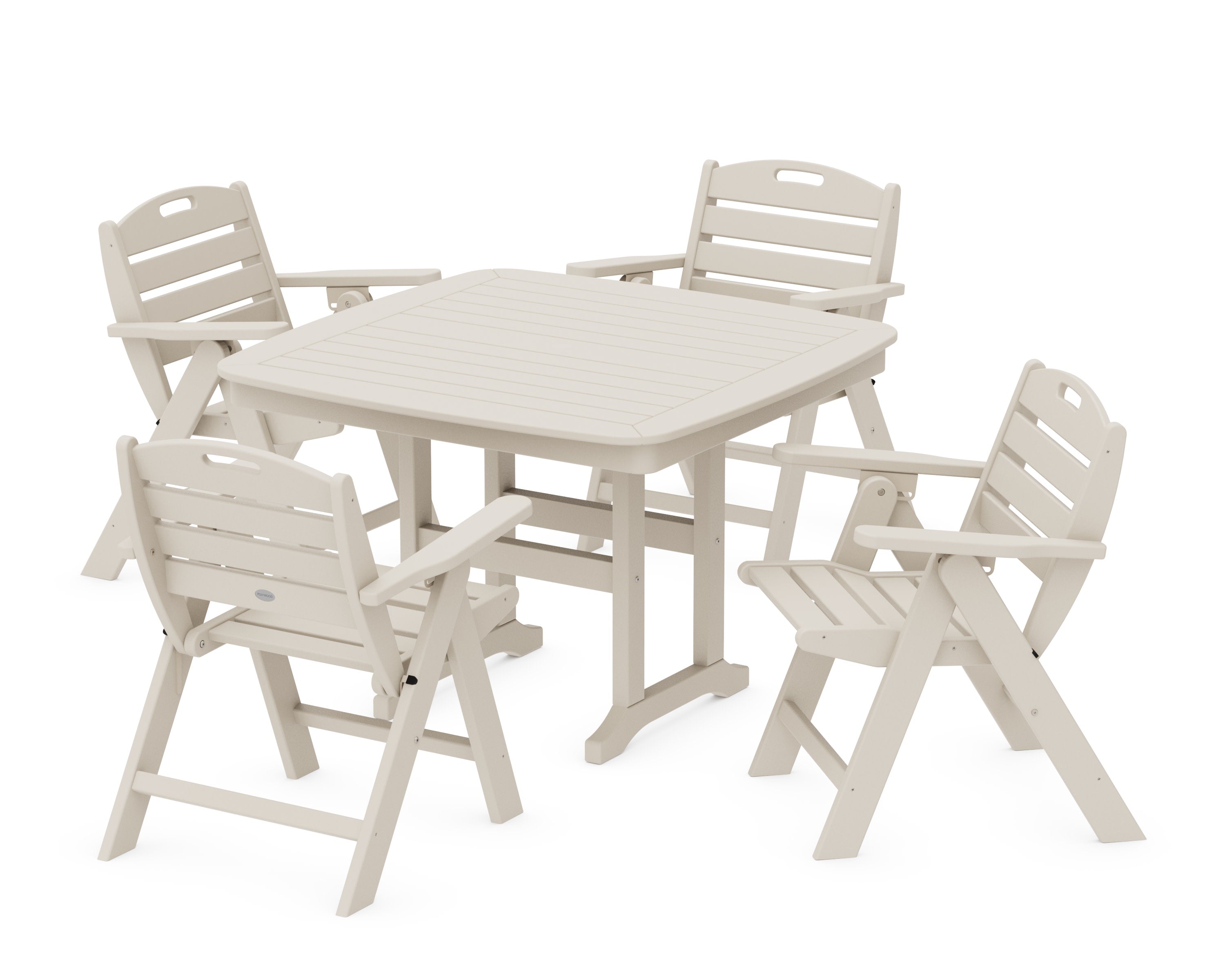 Nautical Folding Lowback Chair 5-Piece Dining Set with Trestle Legs in Sand