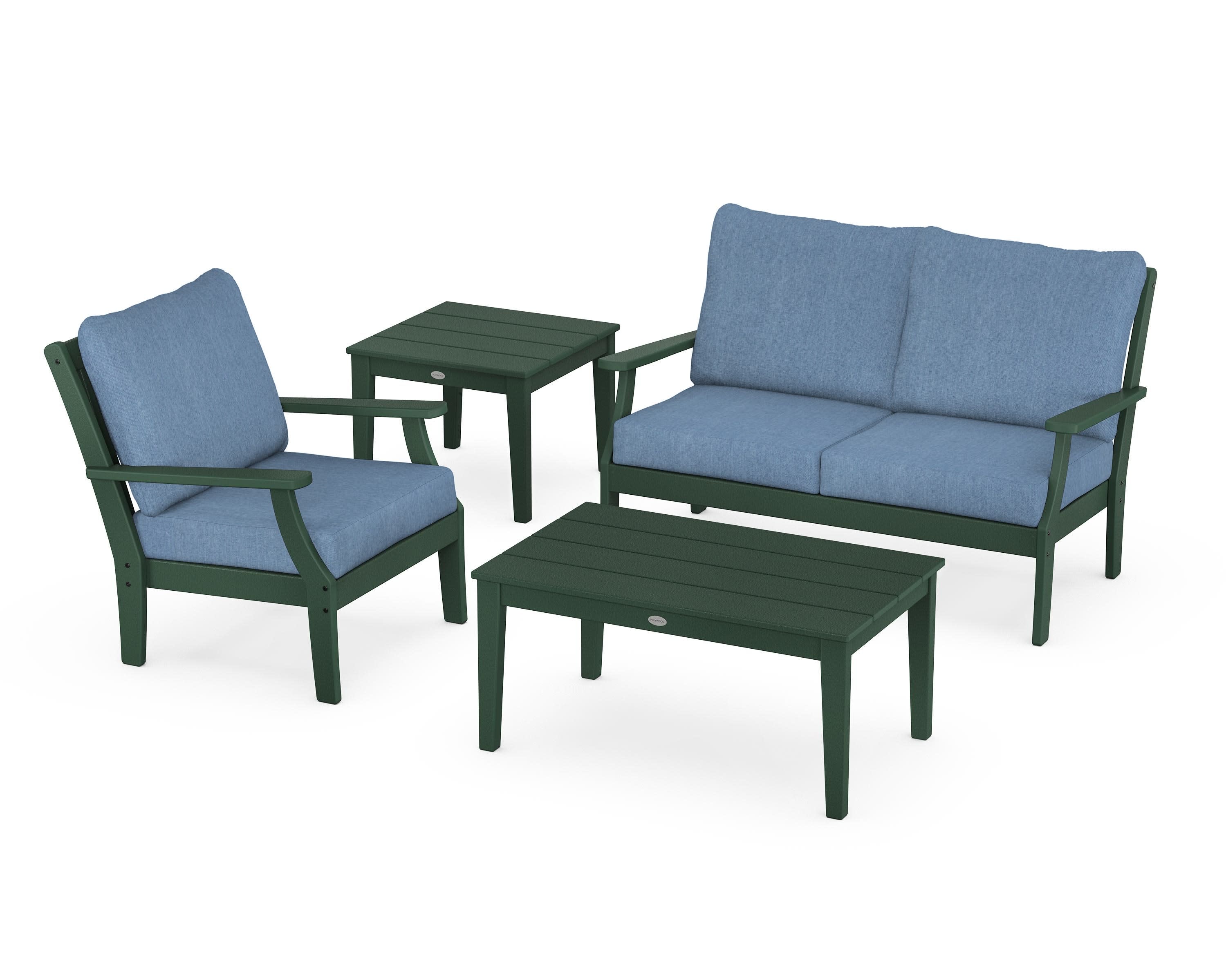 Braxton 4-Piece Deep Seating Set in Green / Sky Blue