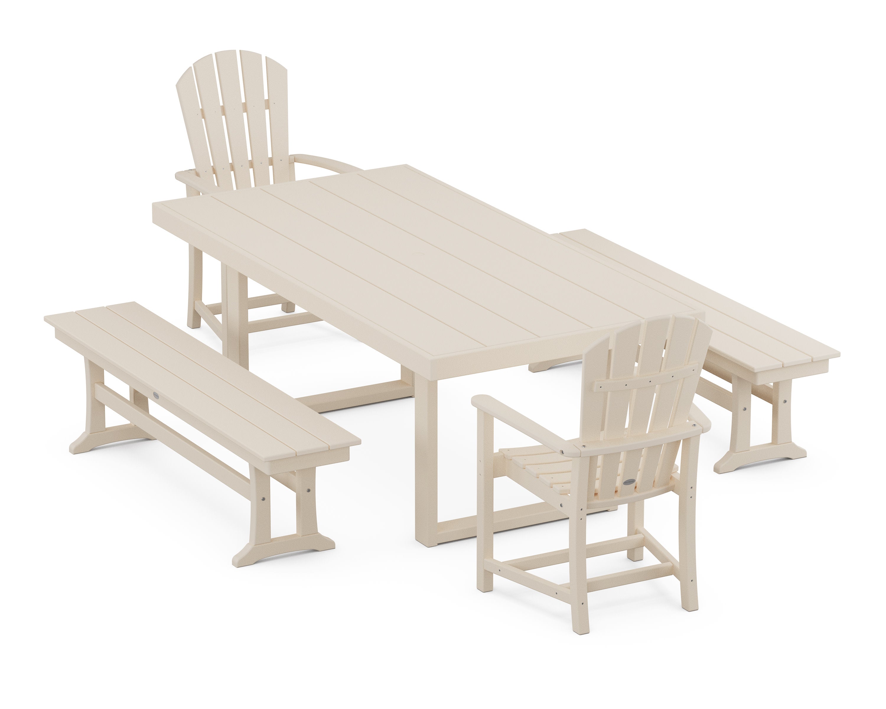 Palm Coast 5-Piece Dining Set with Benches in Sand