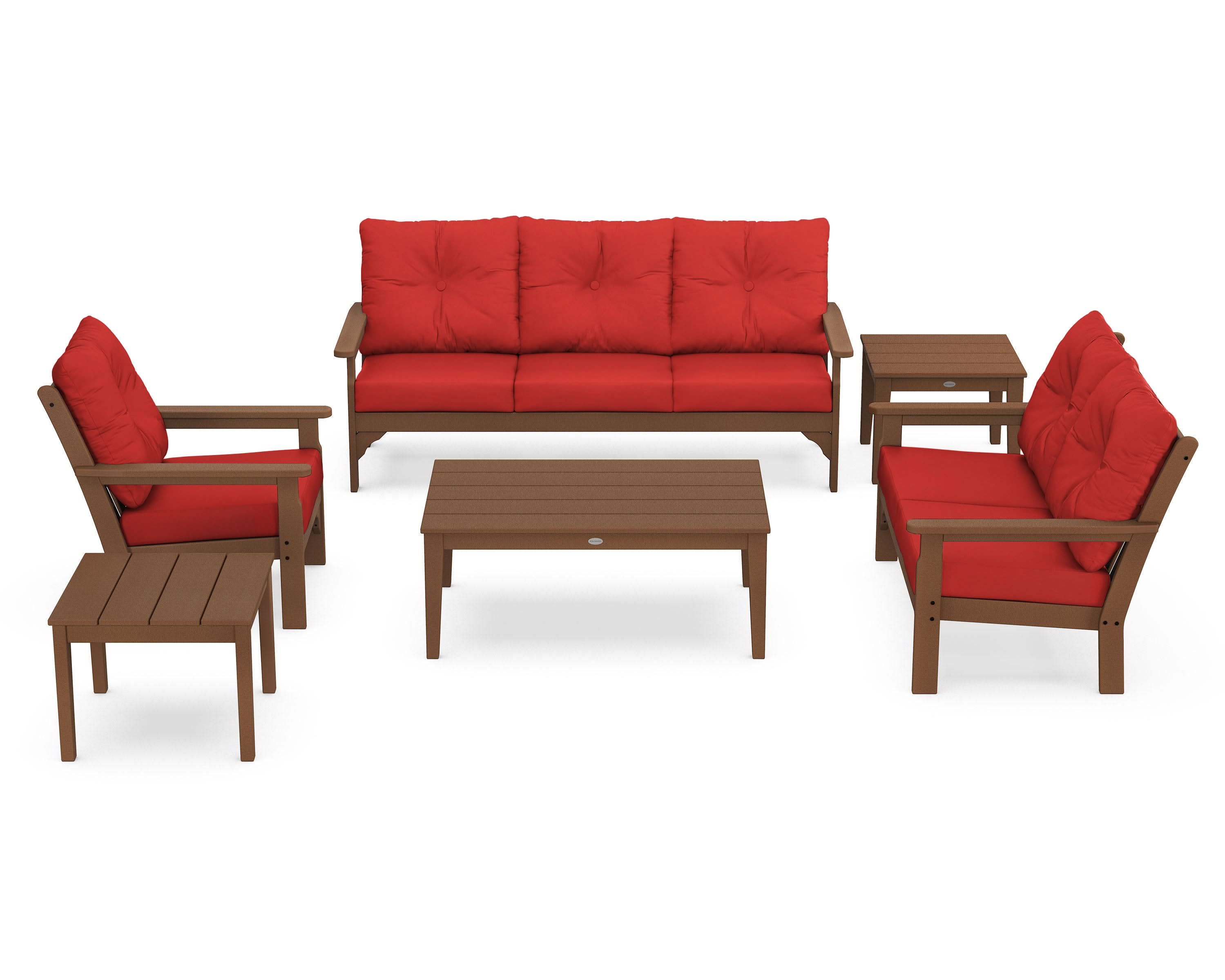 Vineyard 6-Piece Deep Seating Set in Teak / Crimson Linen